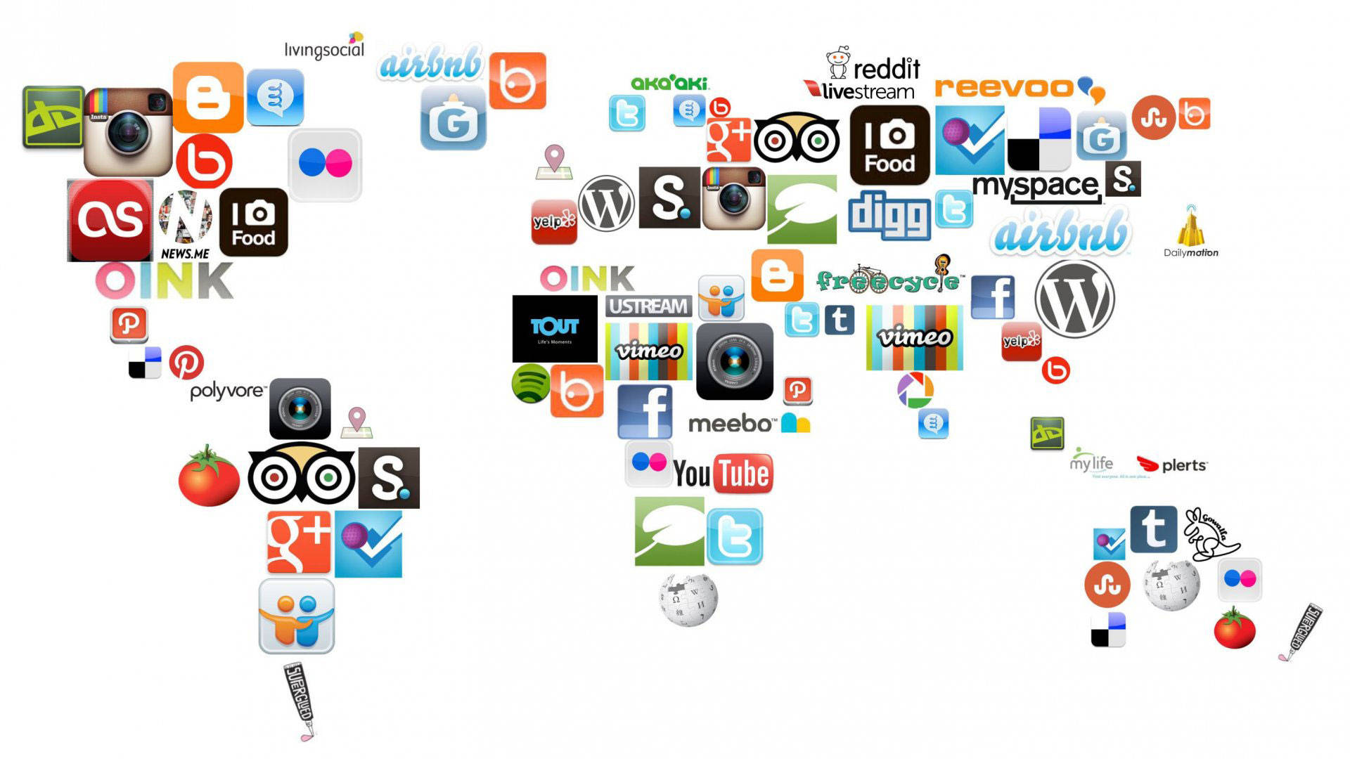 Social Media Icons On World Map Background