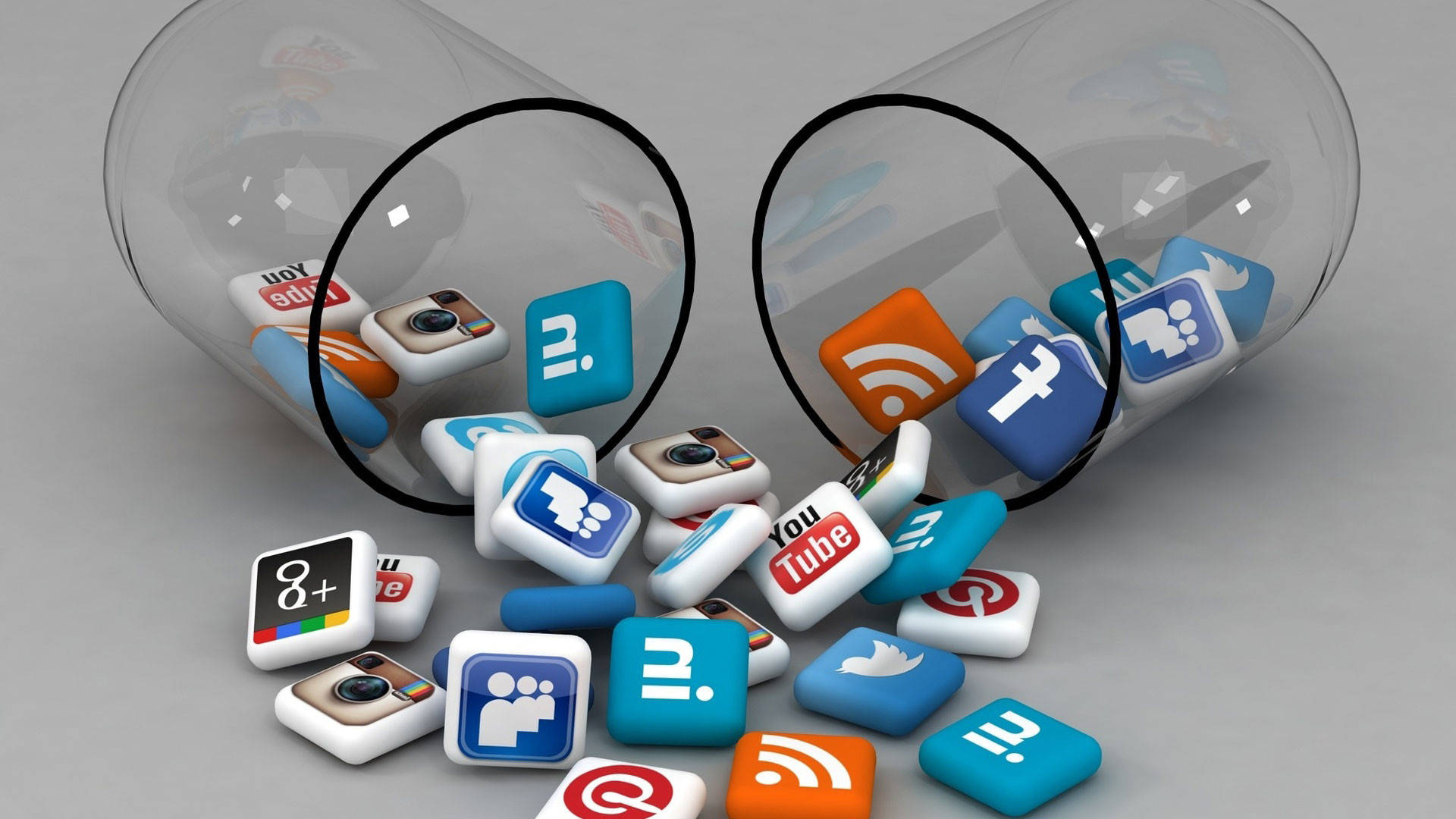 Social Media Icons Spilling Out Of Jar Background