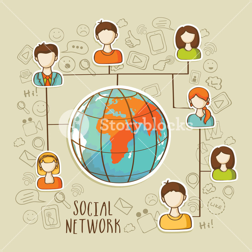 Social Network Cartoon Connect Background