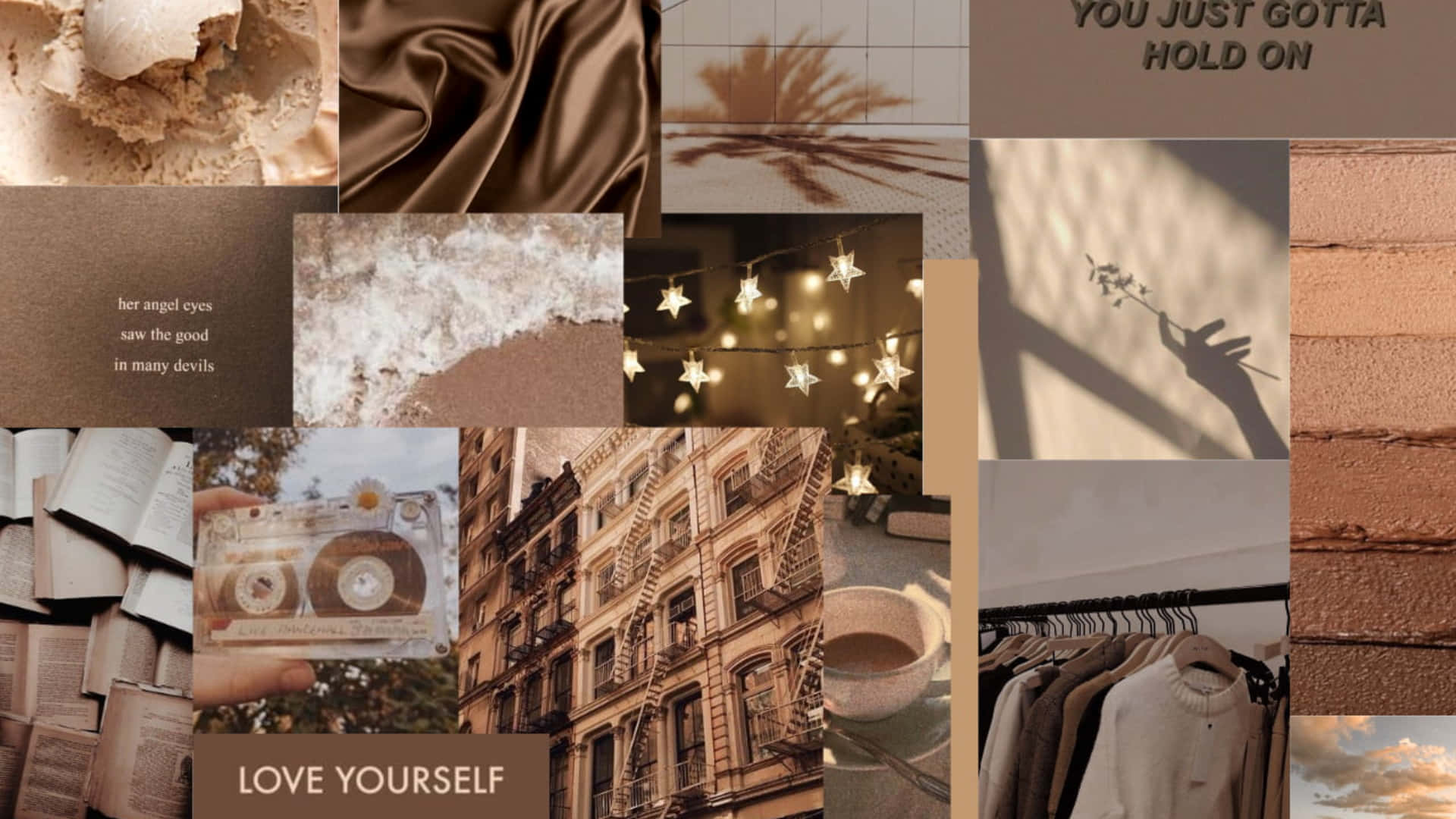 Soft Brown Aesthetic Collage Desktop