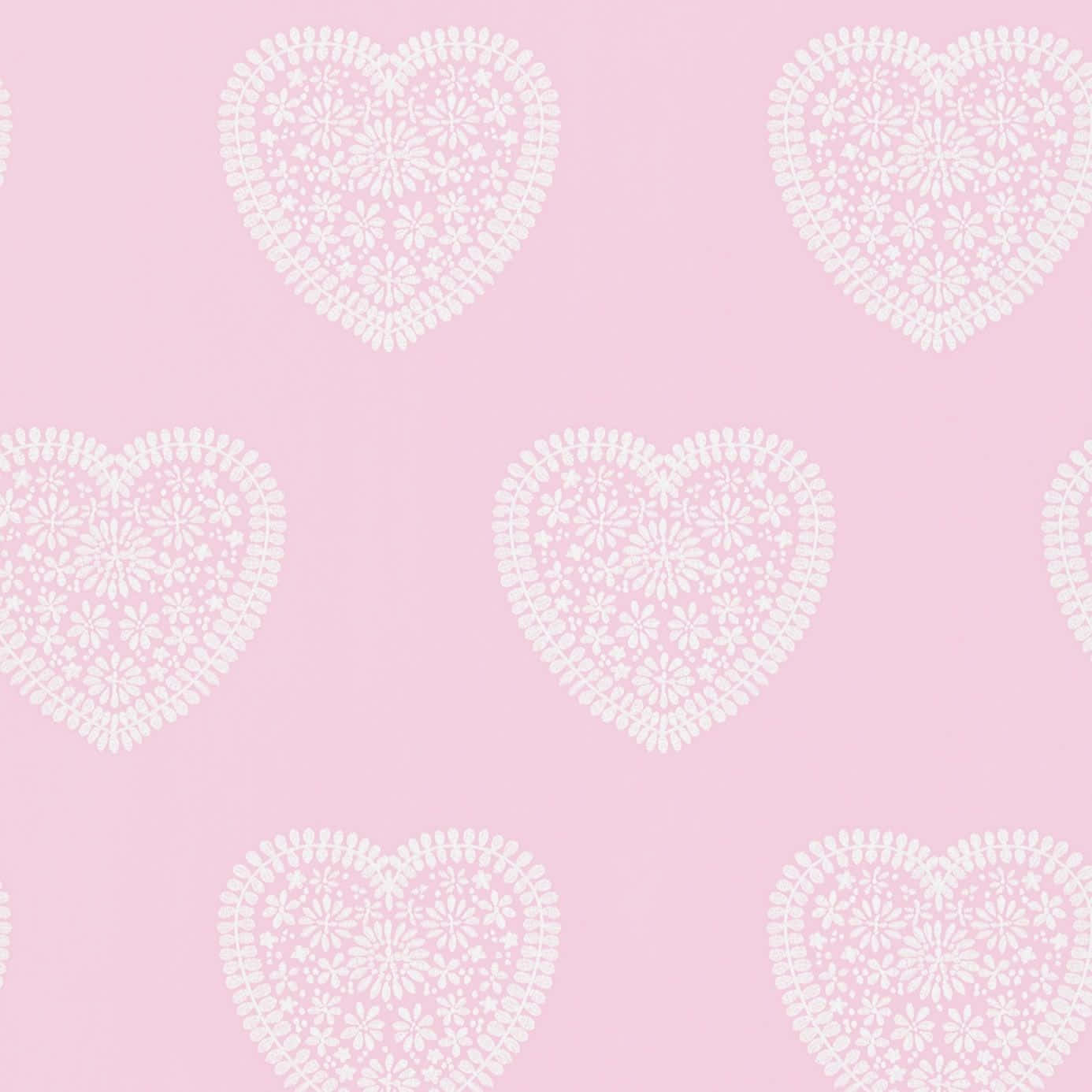 Soft Pink Hearts Damask Background