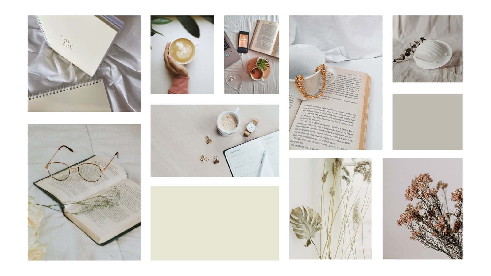 Soft White Aesthetic Collage Desktop Background