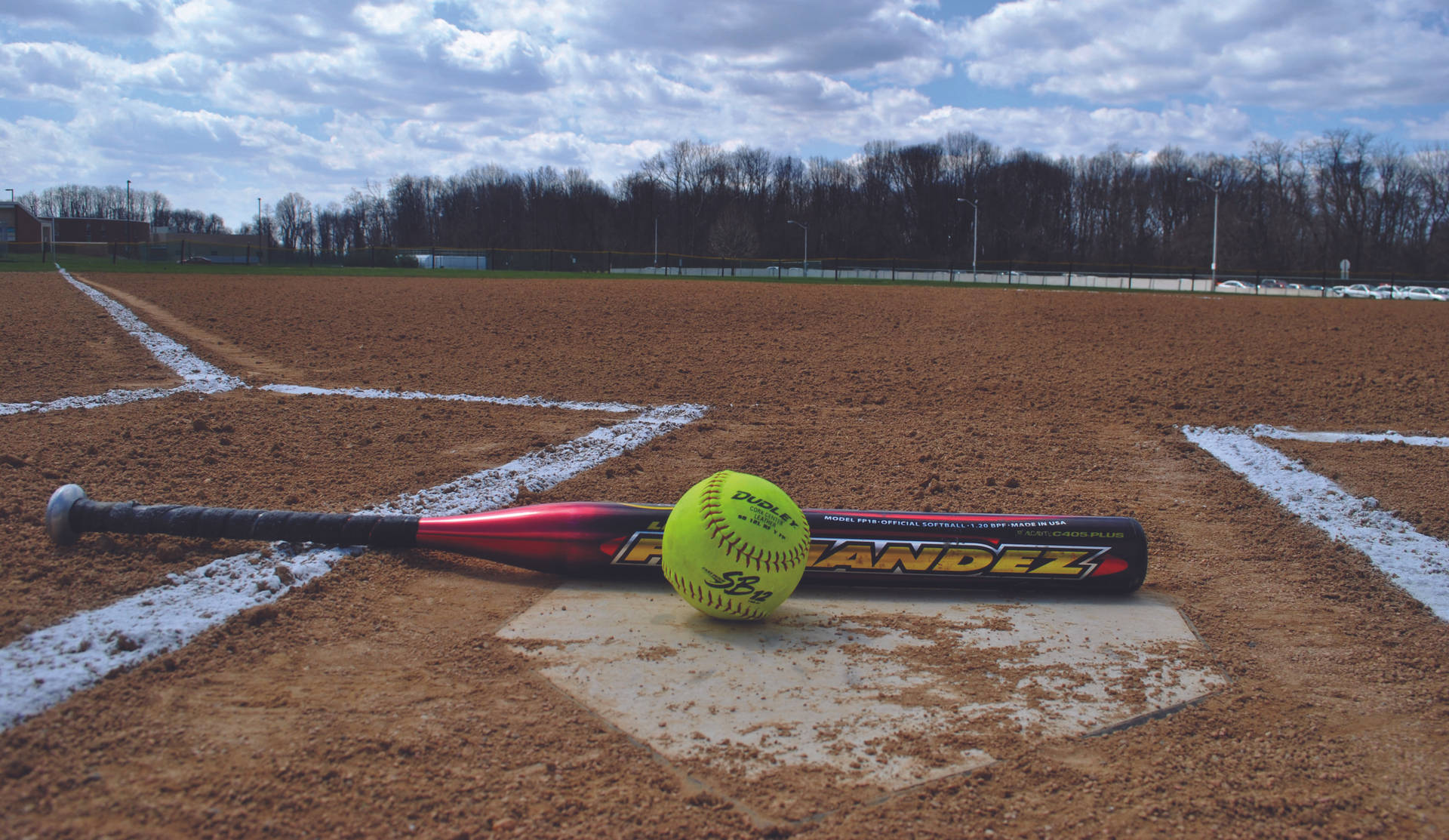 Softball And Bat On The Field