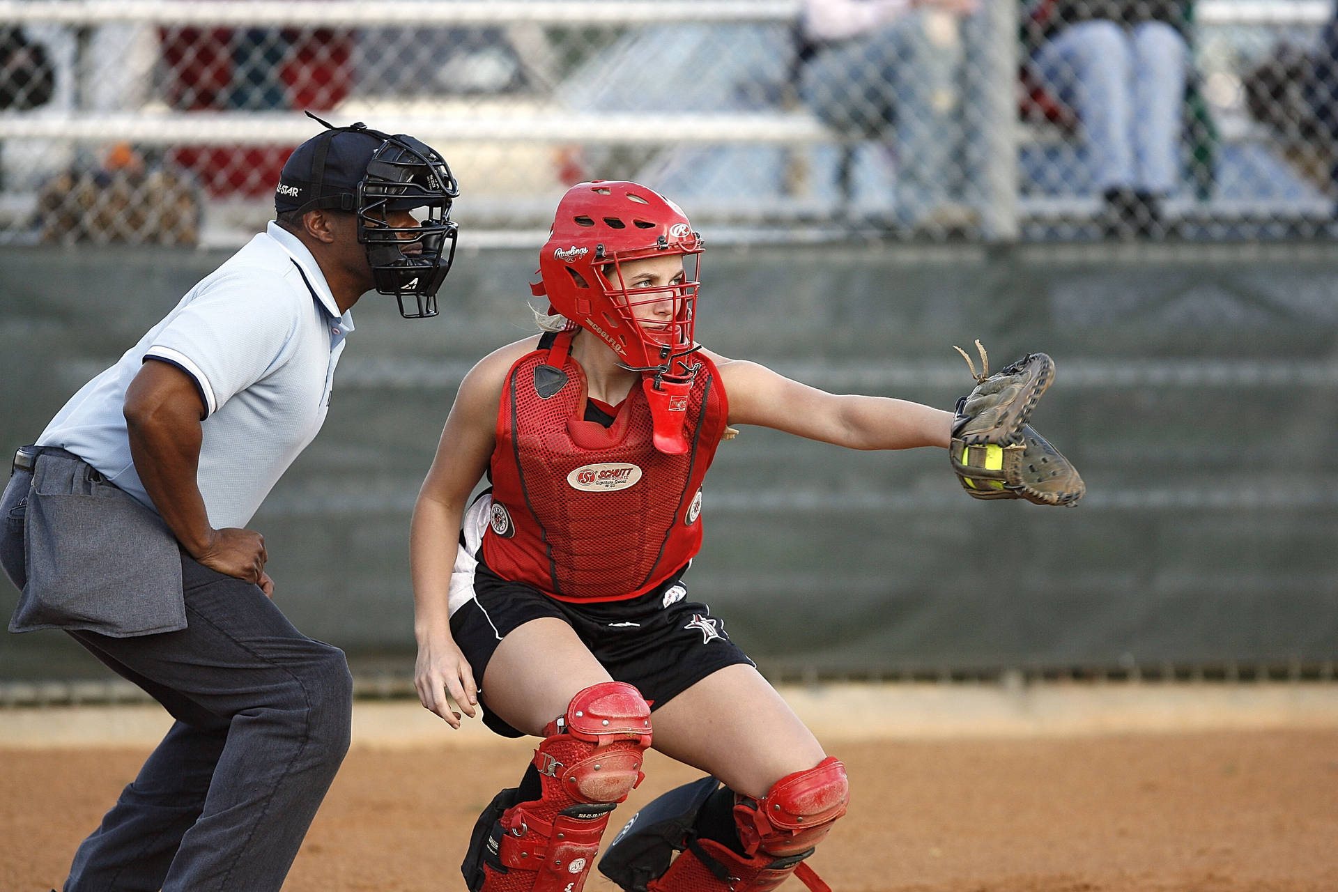 Softball Catcher In Red Background