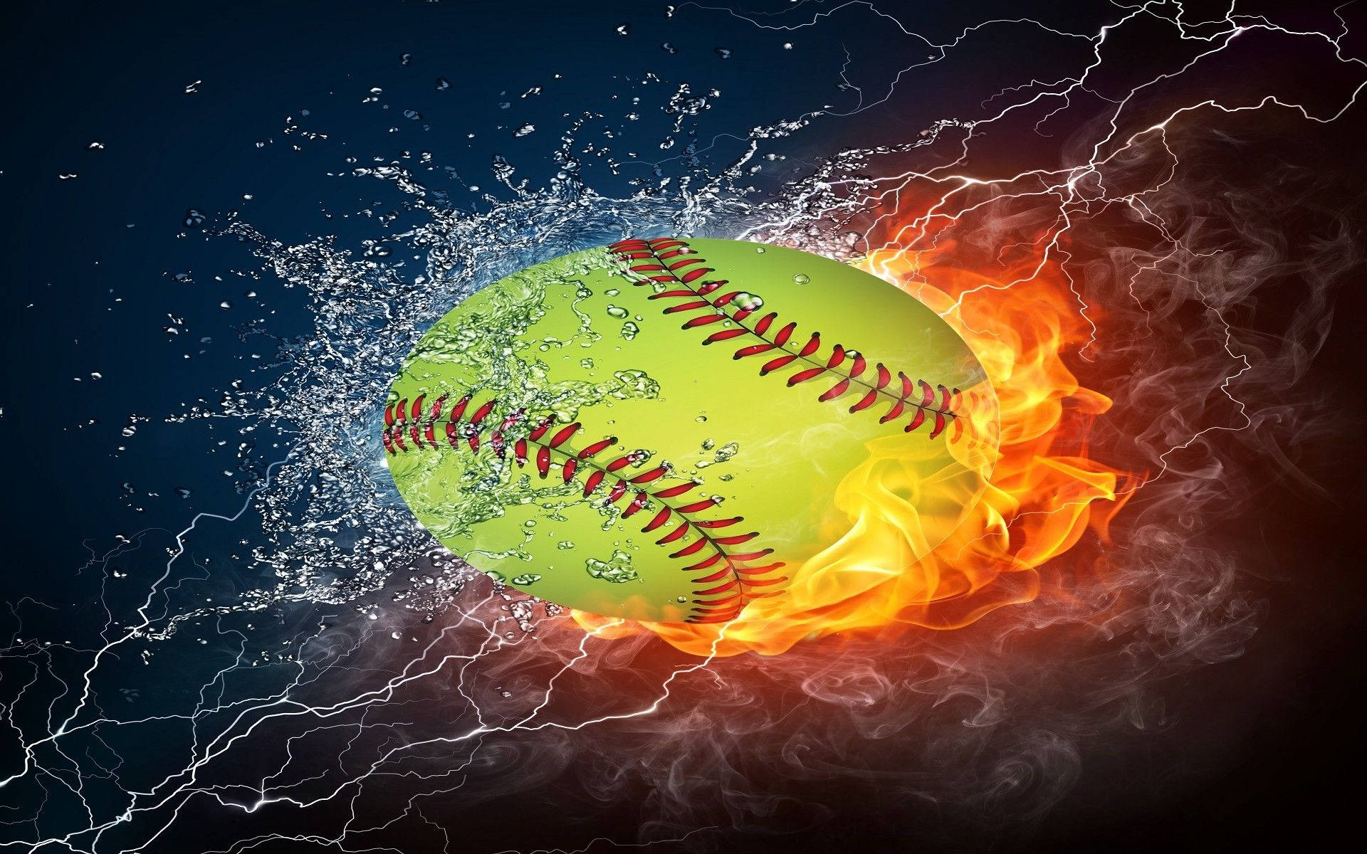 Softball With Fire And Water Effect Background