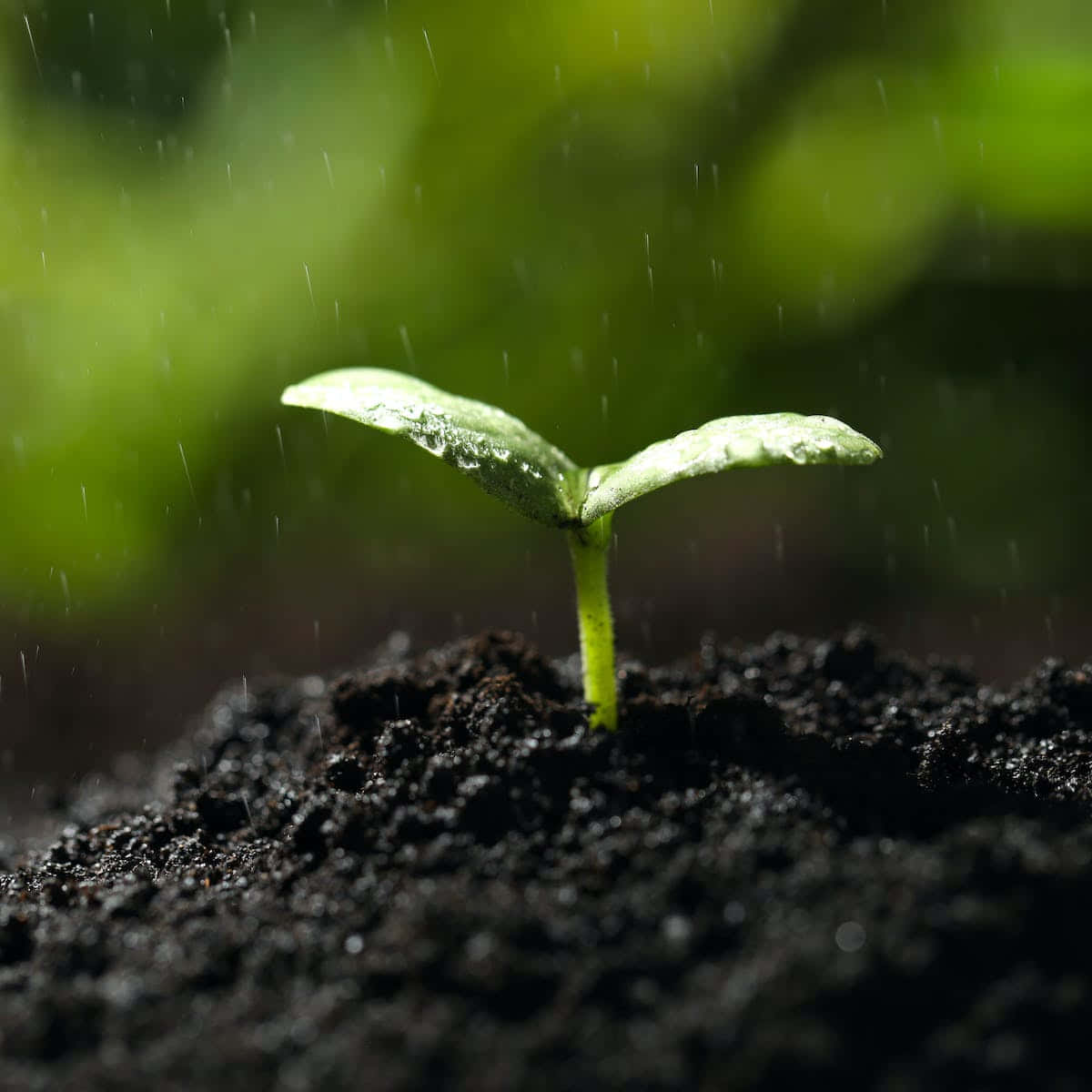 Soil And Plant In Rainy Day Background