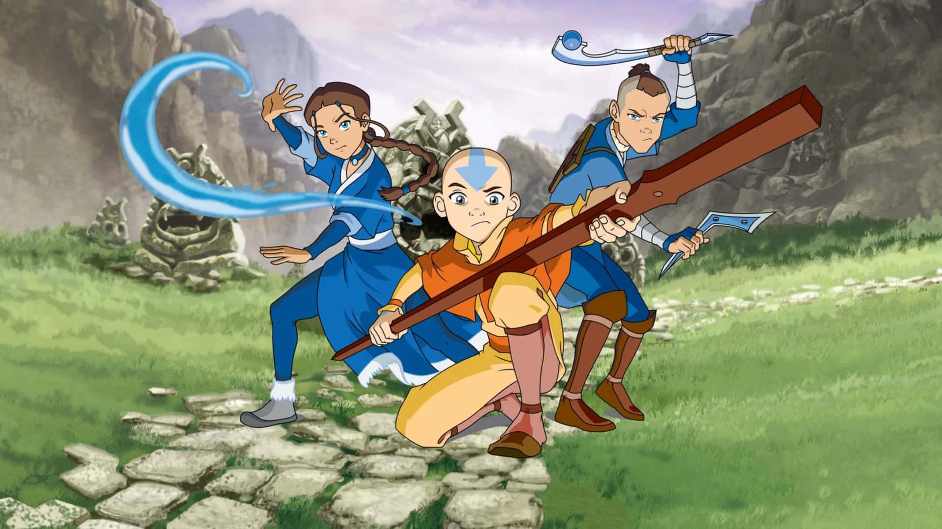 Sokka, Aang, And Katara Background