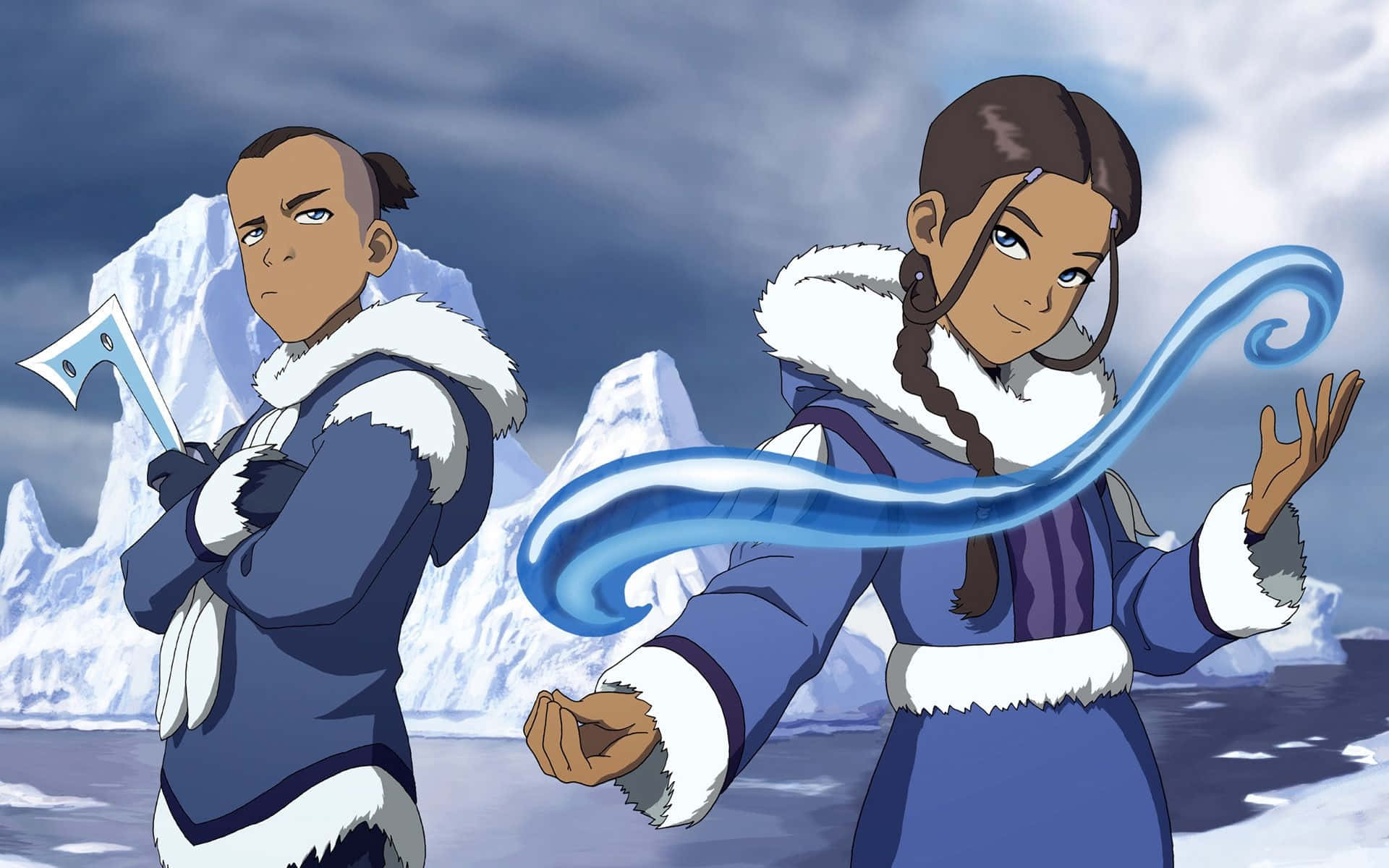 Sokka And Waterbender Katara Background