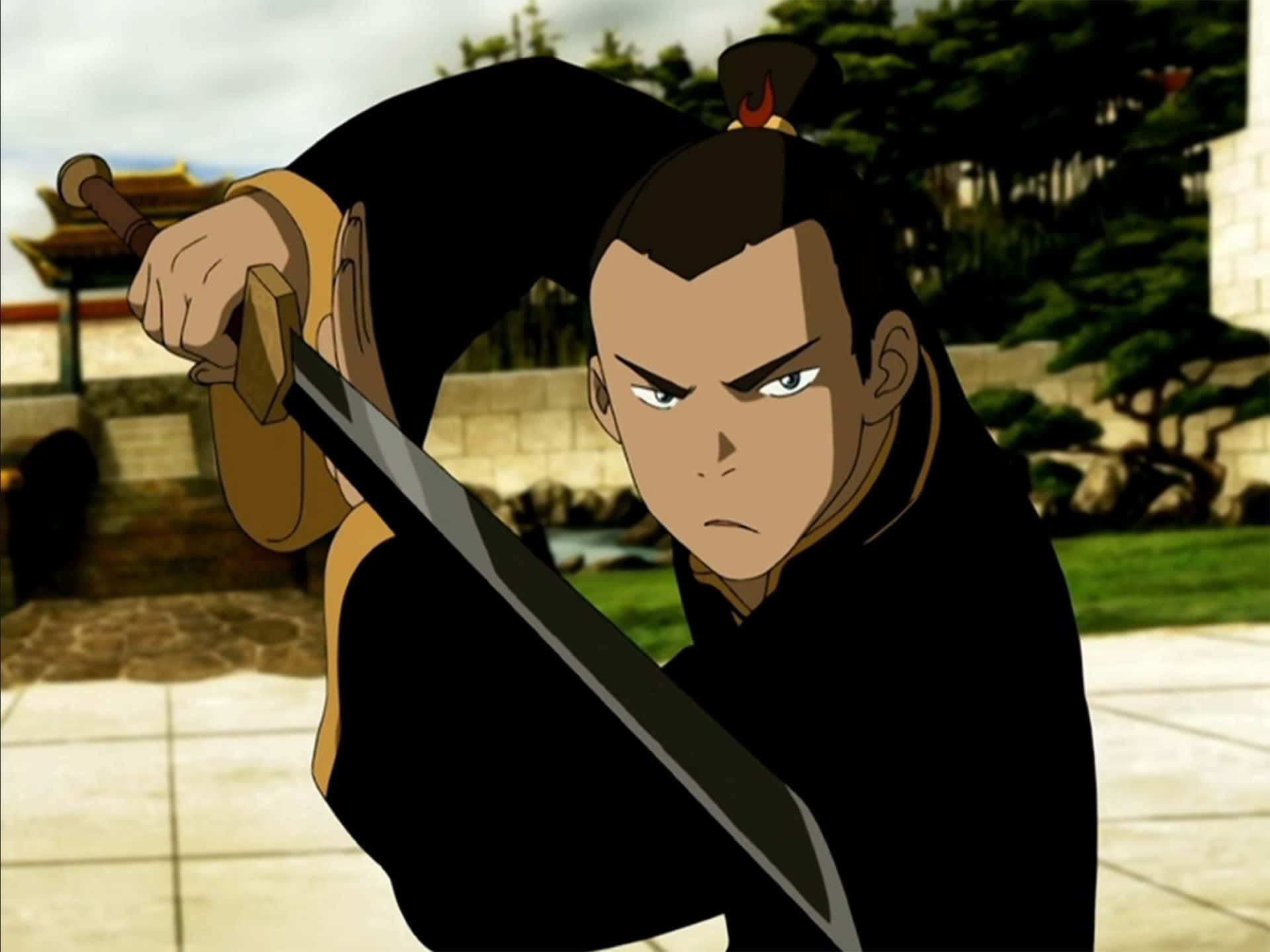 Sokka Striking A Sword Background