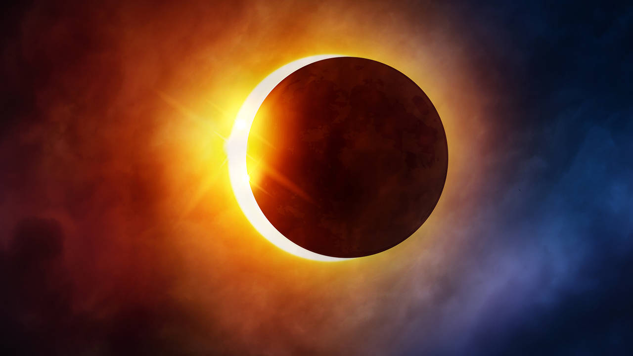 Solar Eclipse Beyond Atmosphere Background