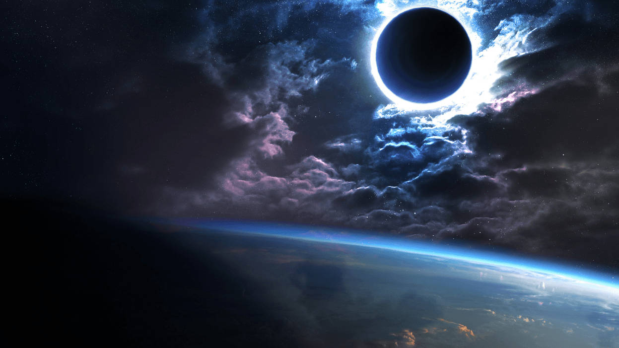 Solar Eclipse Black Hole On Earth Background