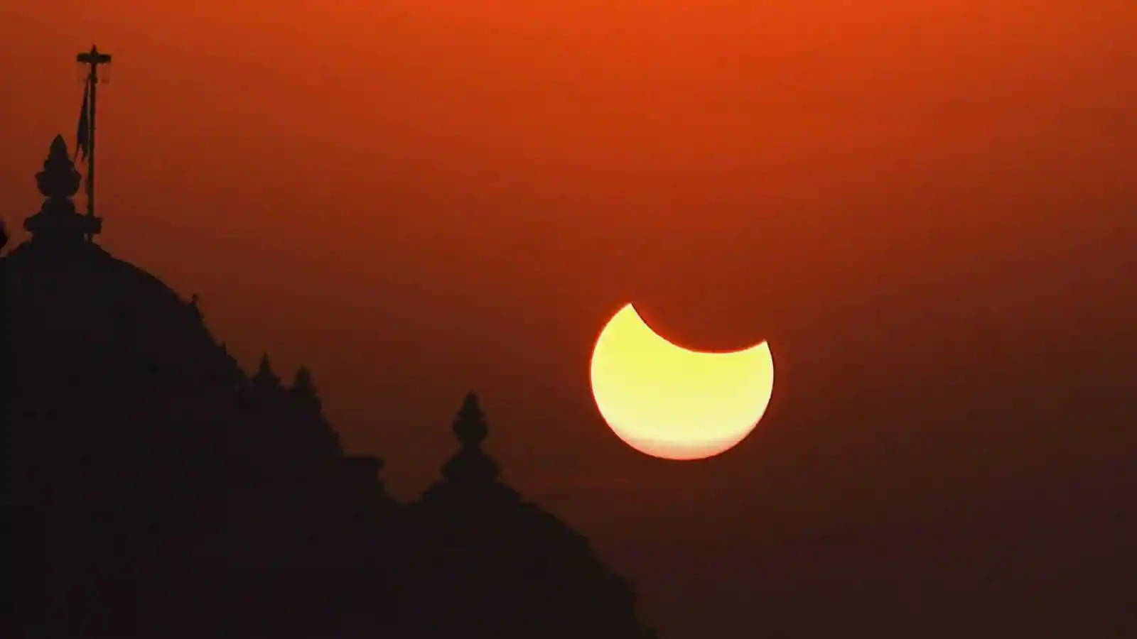 Solar Eclipse Near Dusk Church Background