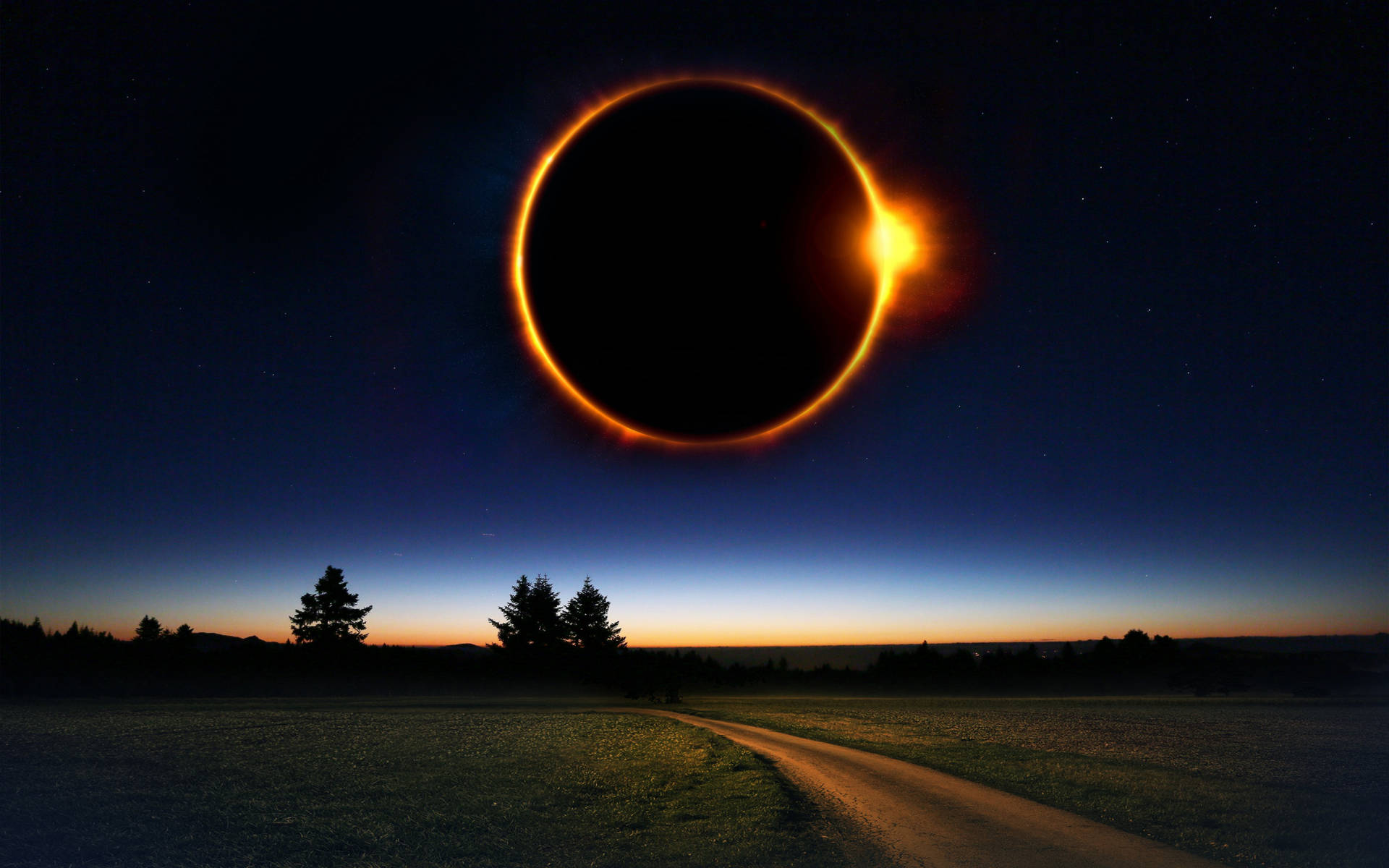 Solar Eclipse Over Country Road Background