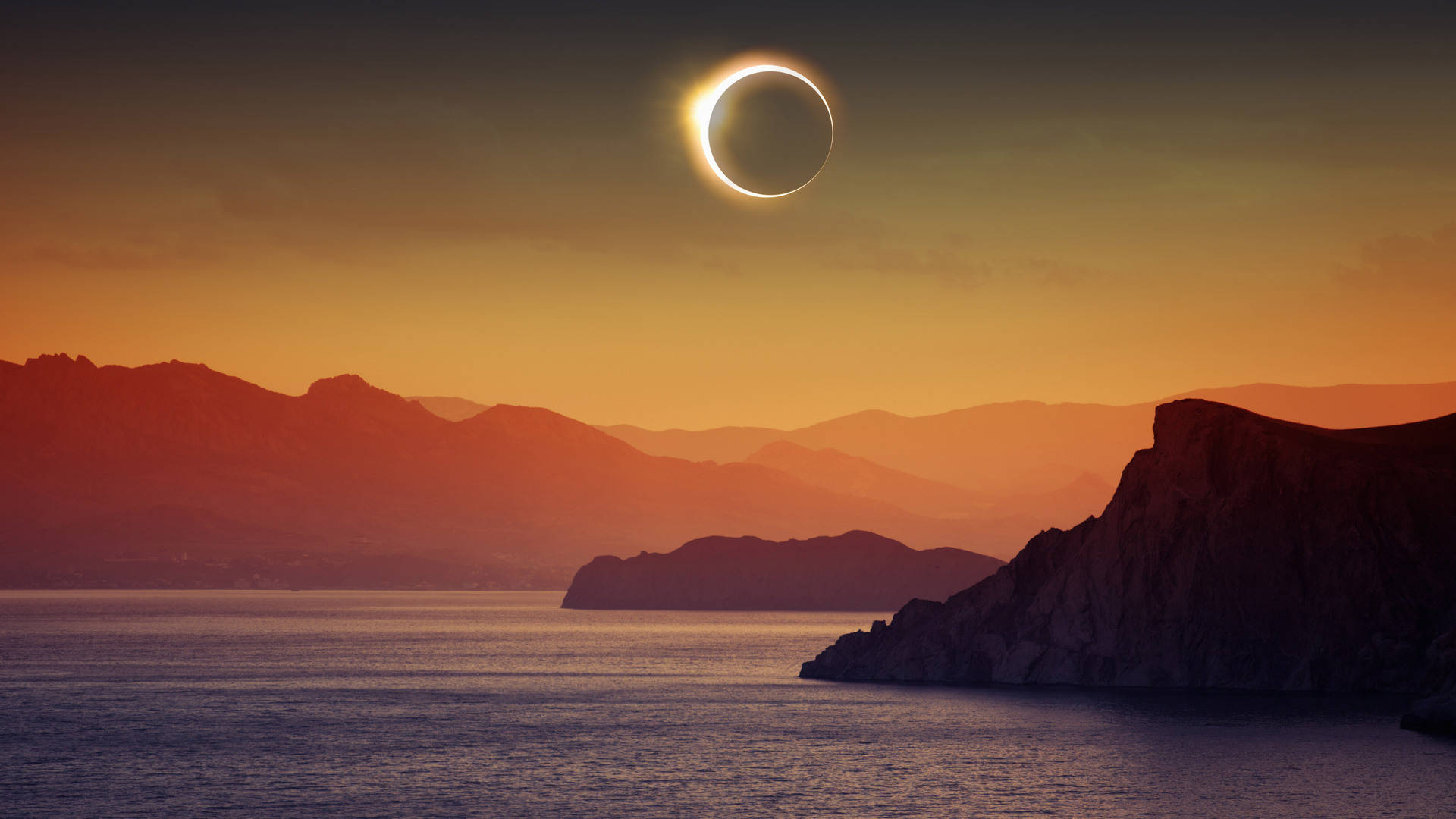 Solar Eclipse Over Seaside Cliff Background