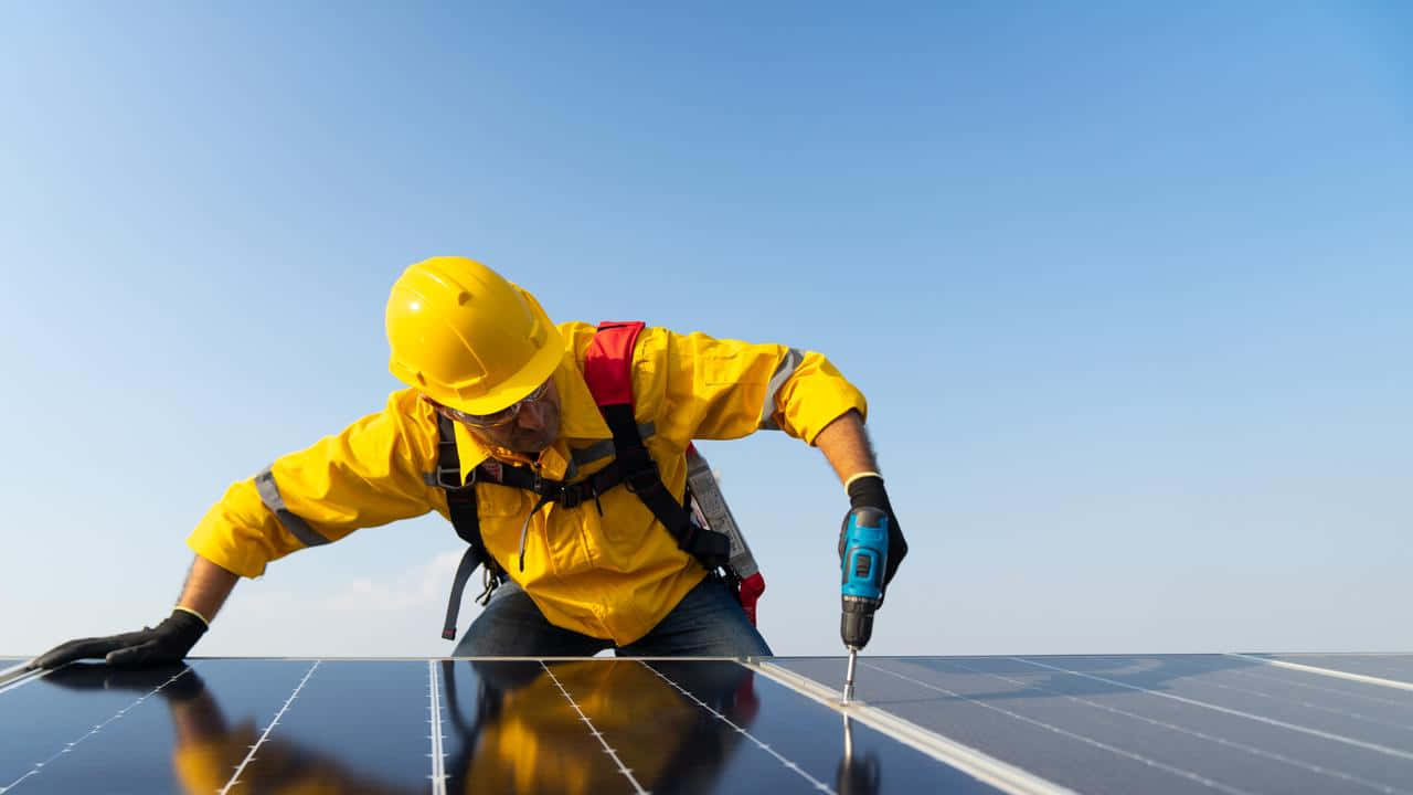 Solar Panel Installation Worker Action Background