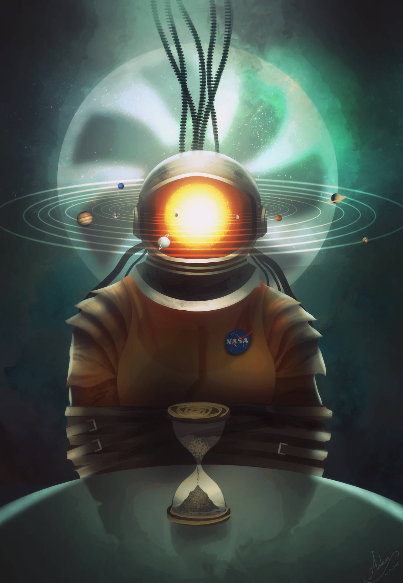 Solar System Astronaut Surrealism Art Background