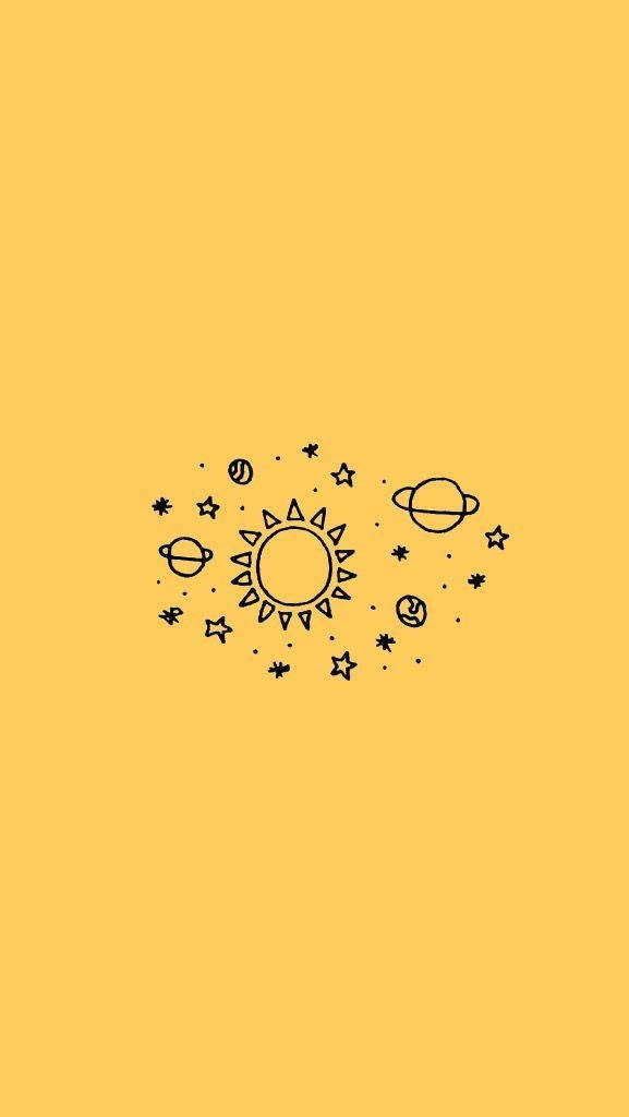 Solar System Cute Yellow Aesthetic Background