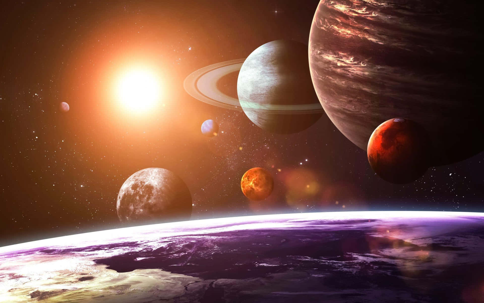 Solar System Planets Above Earth Background