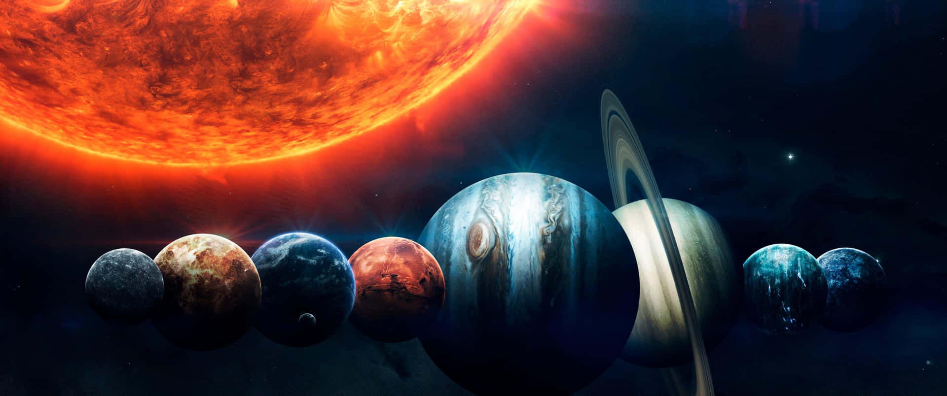 Solar System Planets Facing Sun Background