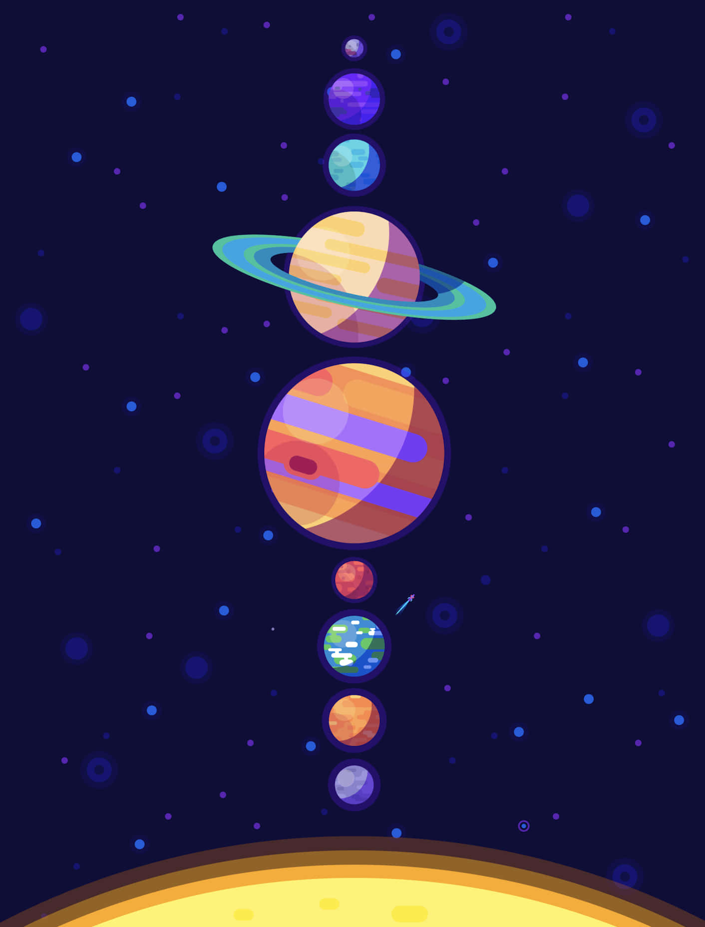 Solar System Planets With Sun Background