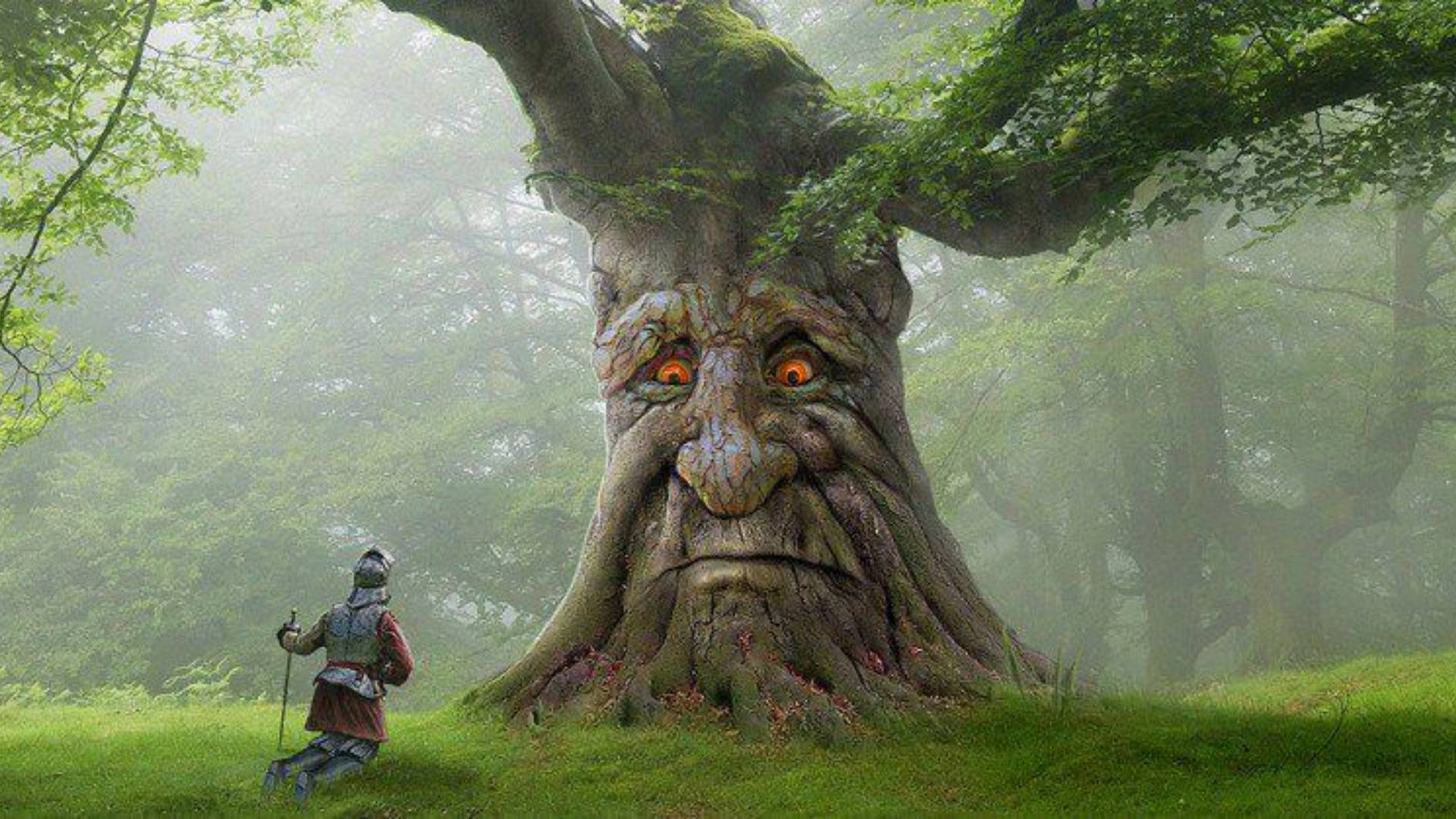 Soldier And The Wise Mystical Tree Background