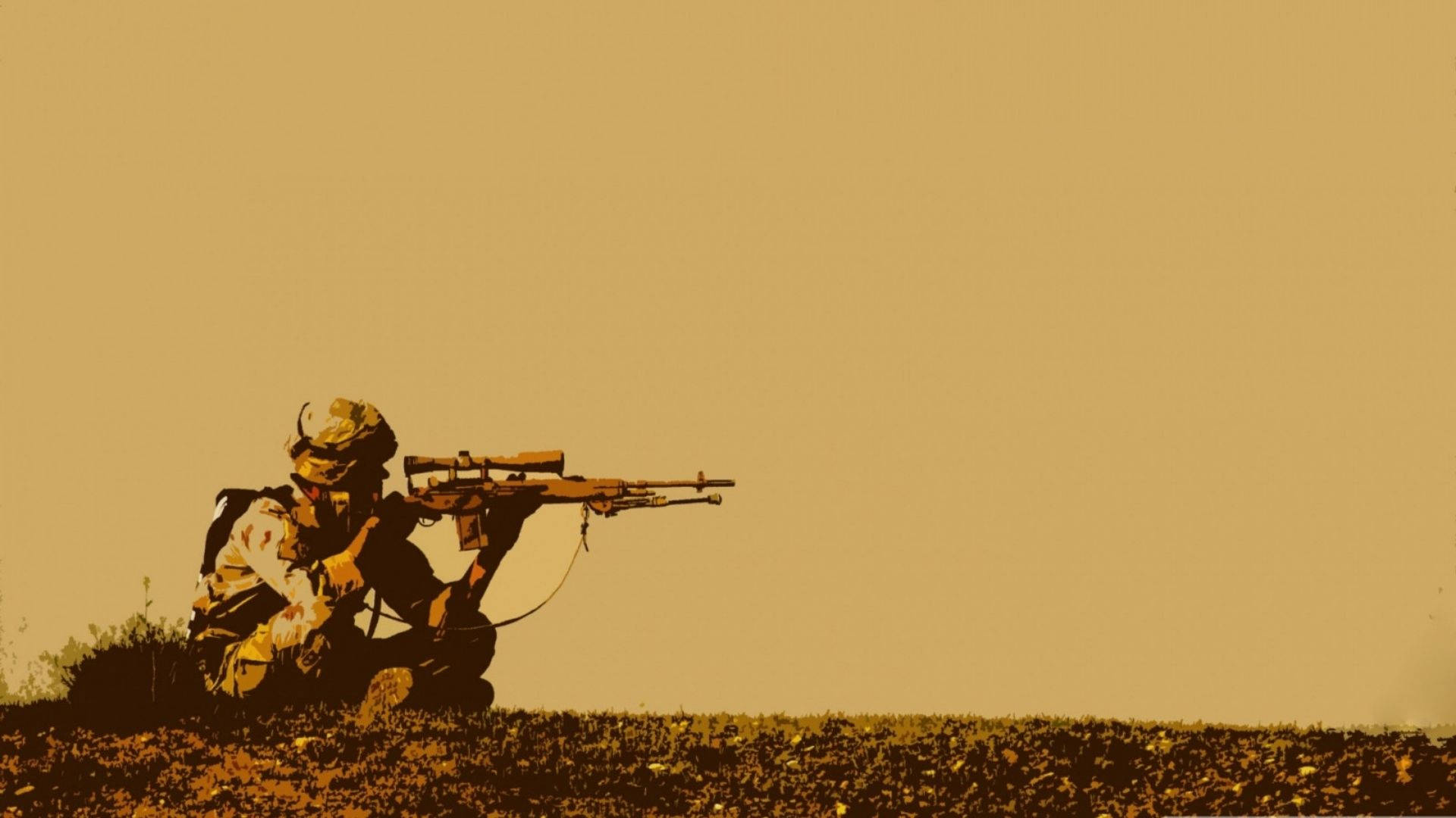 Soldier At Dawn Aiming Sniper
