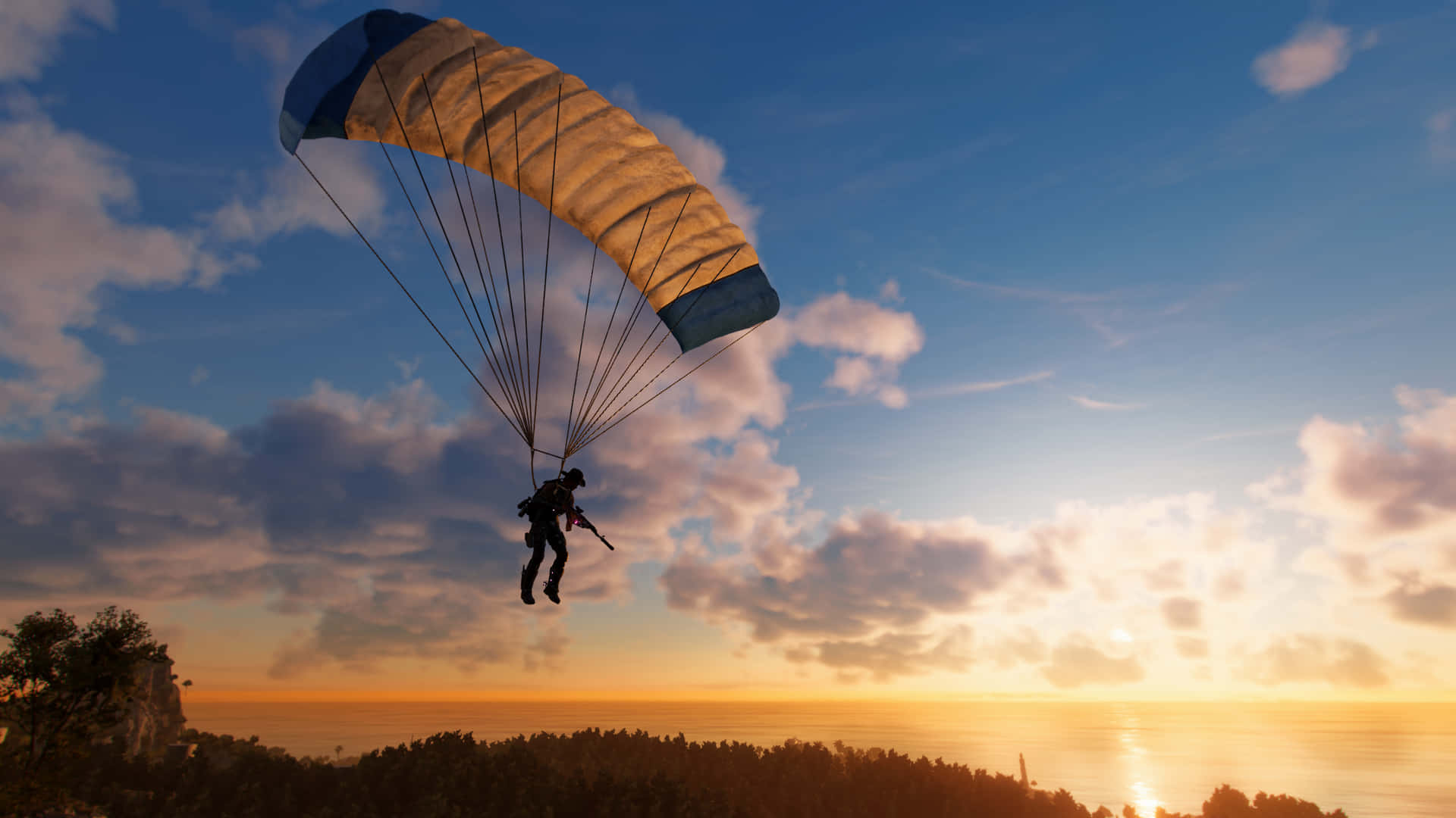 Soldier Sunrise Silhouette Skydiving Background