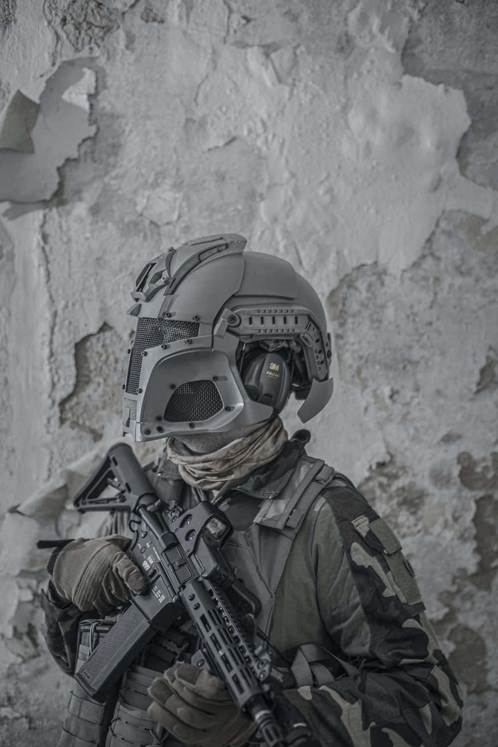 Soldier Uniform Matte Gray Helmet Background