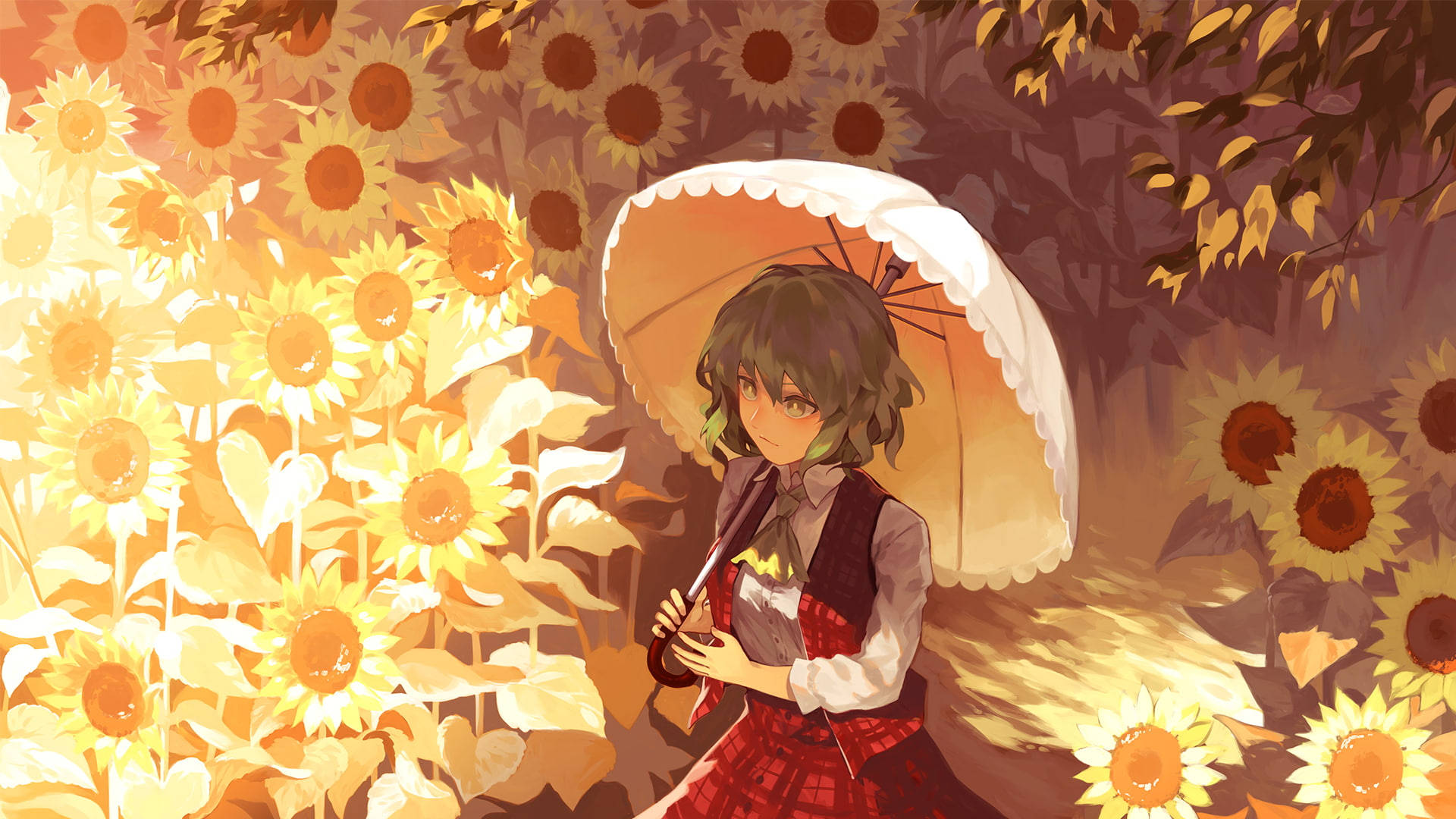 Solemn Sunflower Girl Laptop Background