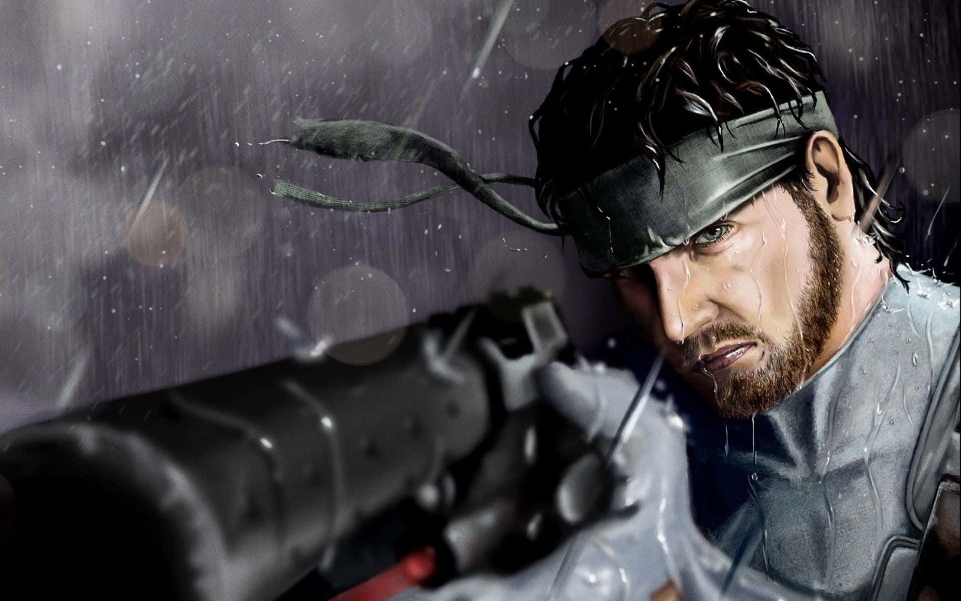 Solid Snake Holding A Gun Background