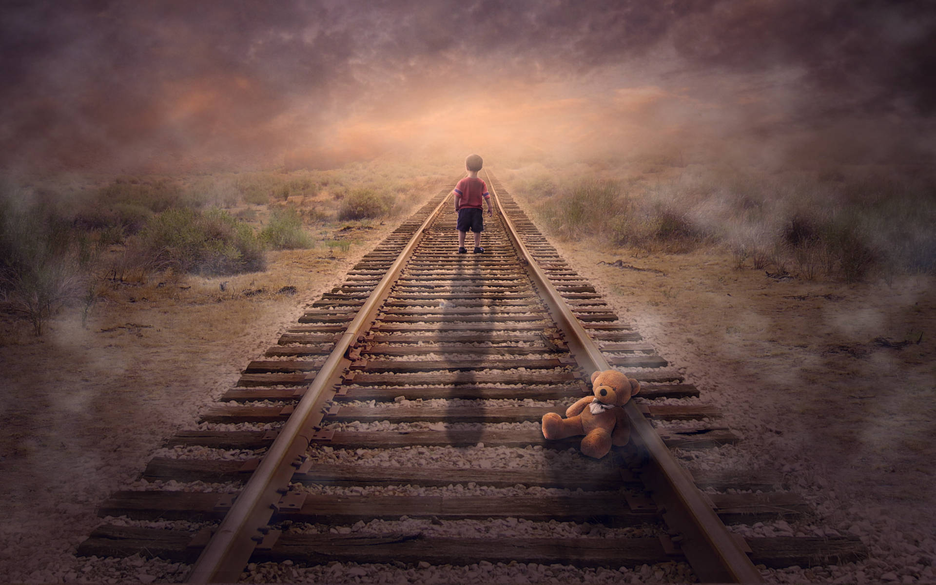 Solitary Boy On Railway Track