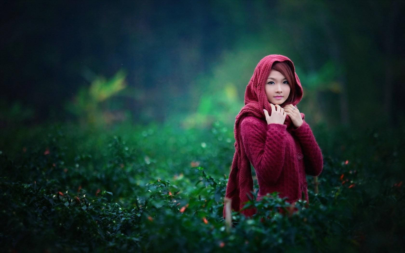 Solitary Child In A Cerise Dress Background