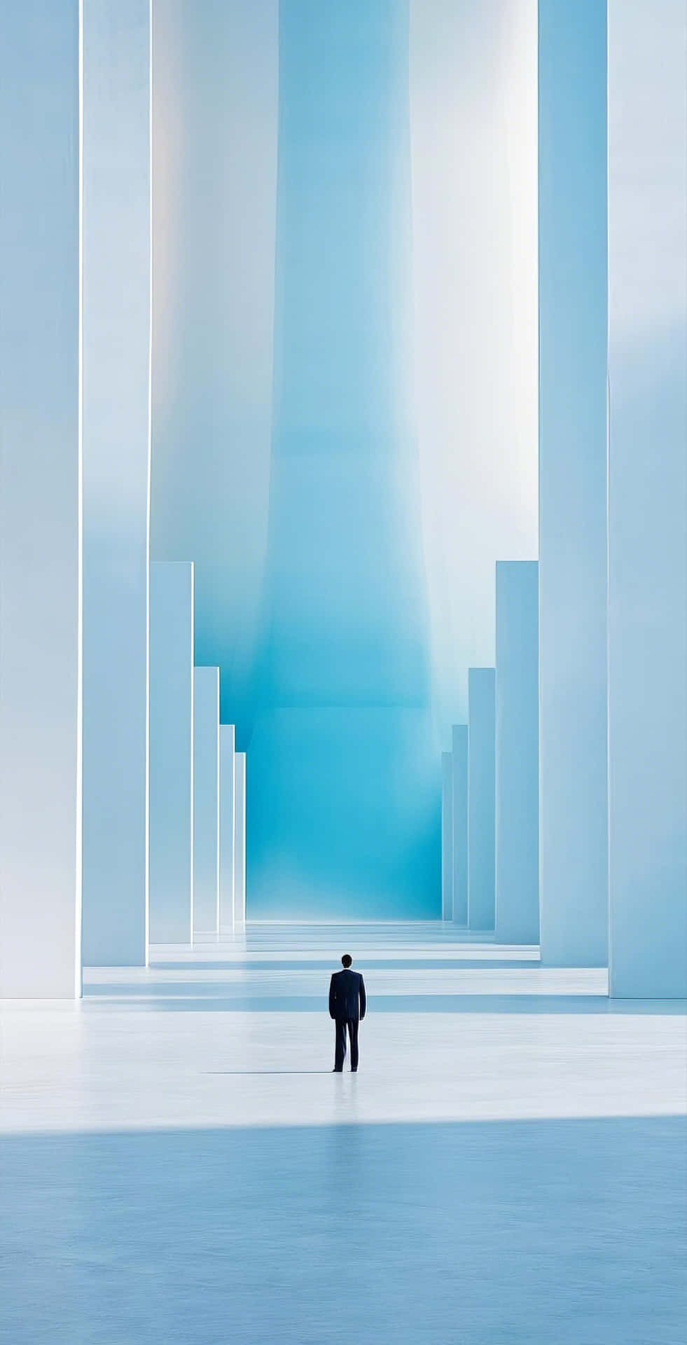 Solitary Figure Before Abstract Pastel Structure Background