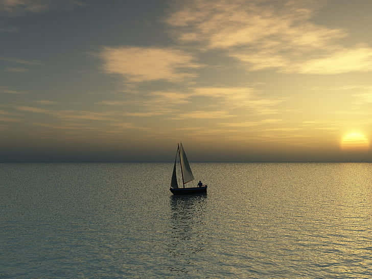 Solitary Figure In A Boat Under Vast Sky