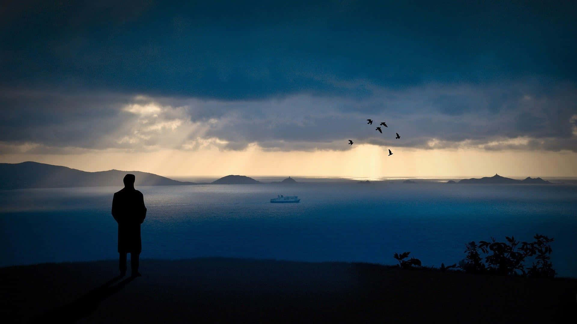 Solitary Man During Sunrise Background