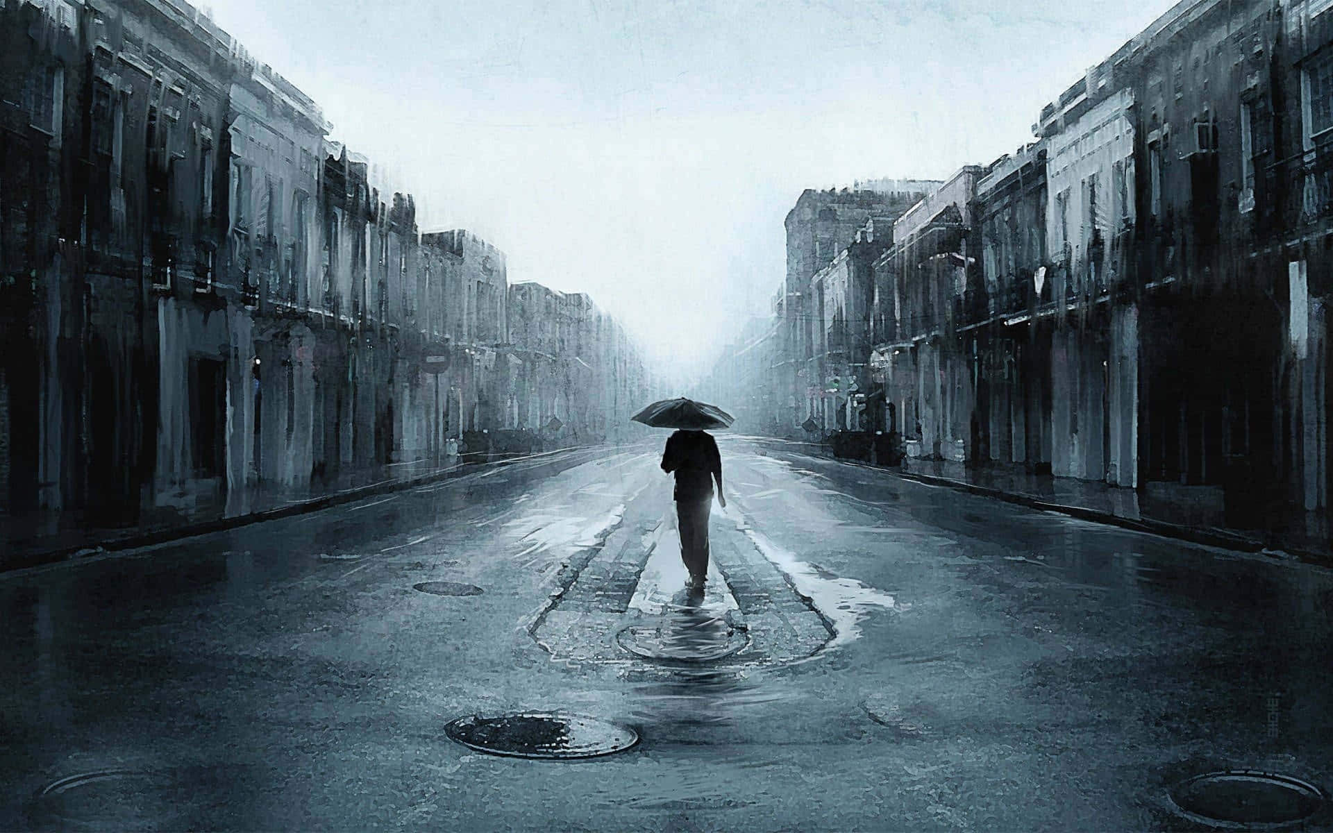 Solitary Man In Street Background