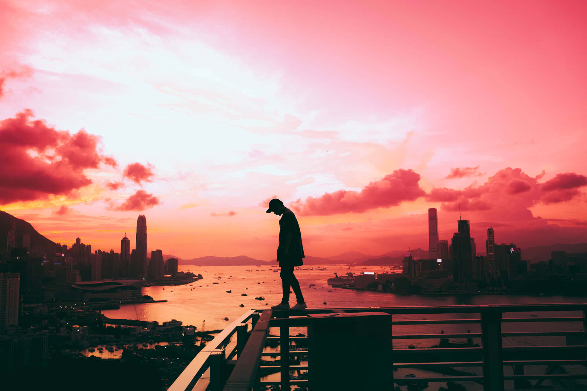Solitary Person During Sunset Background