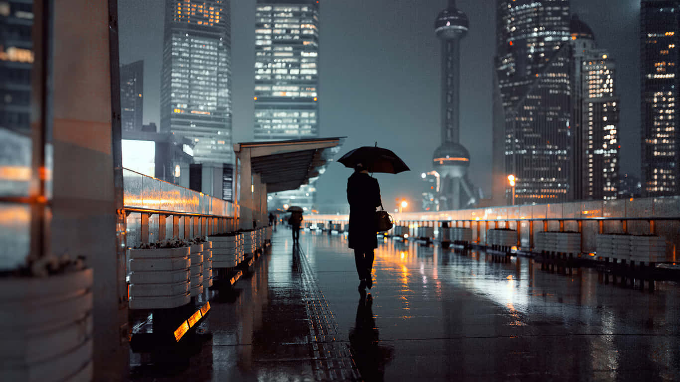 Solitary Person Holding Umbrella Background