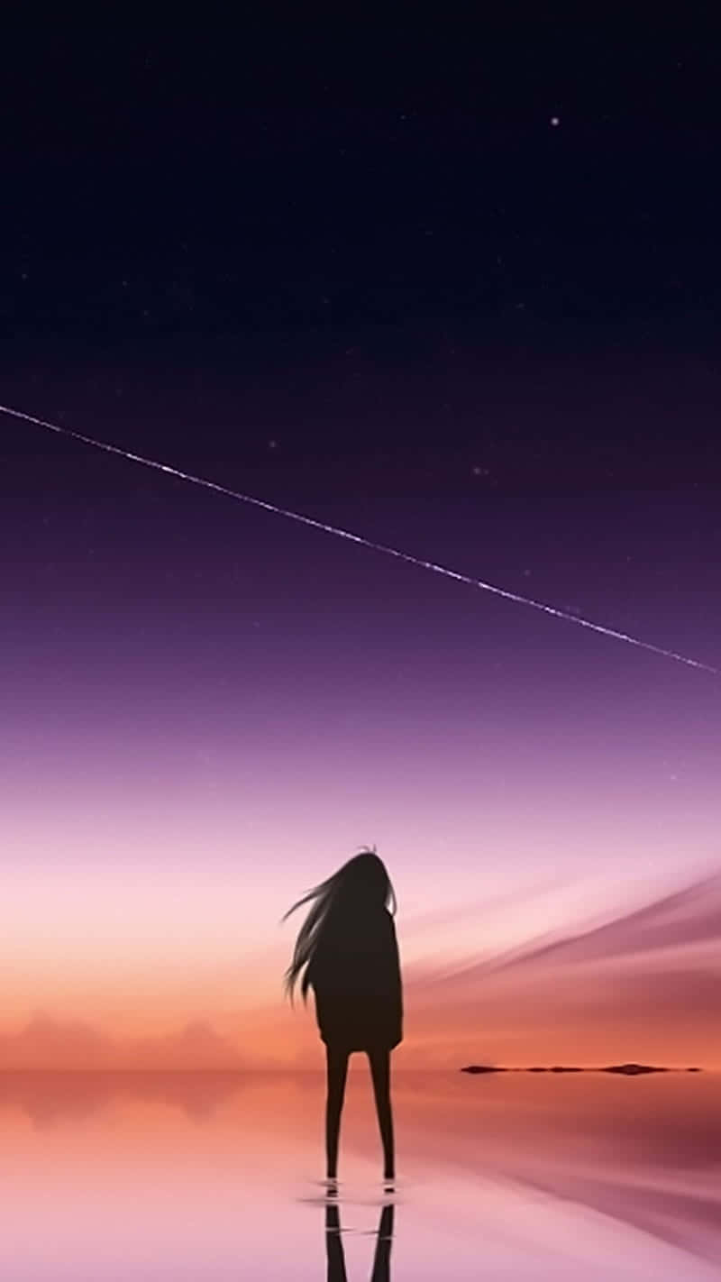 Solitary_ Silhouette_ Anime_ Sunset Background