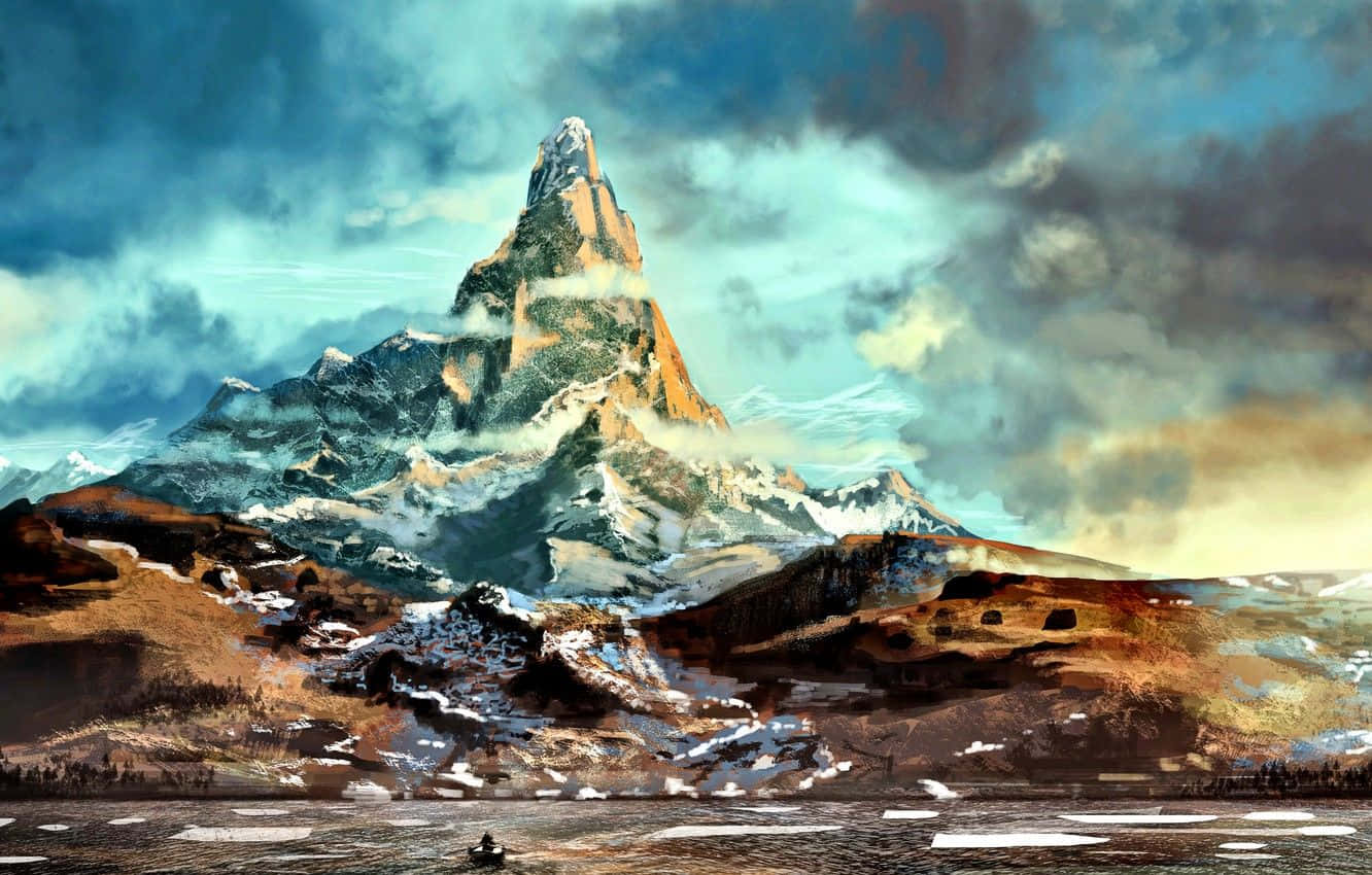 Solitary Tall Mountain Art Background