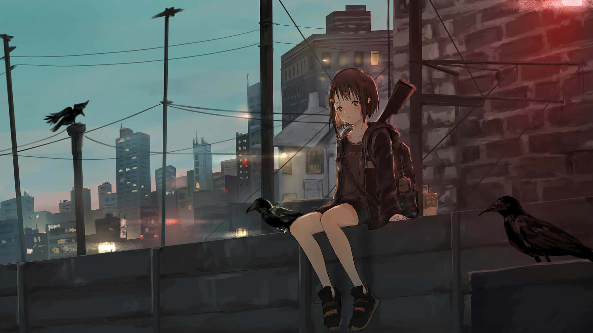 Solitude Amidst Urban Dusk Anime Background