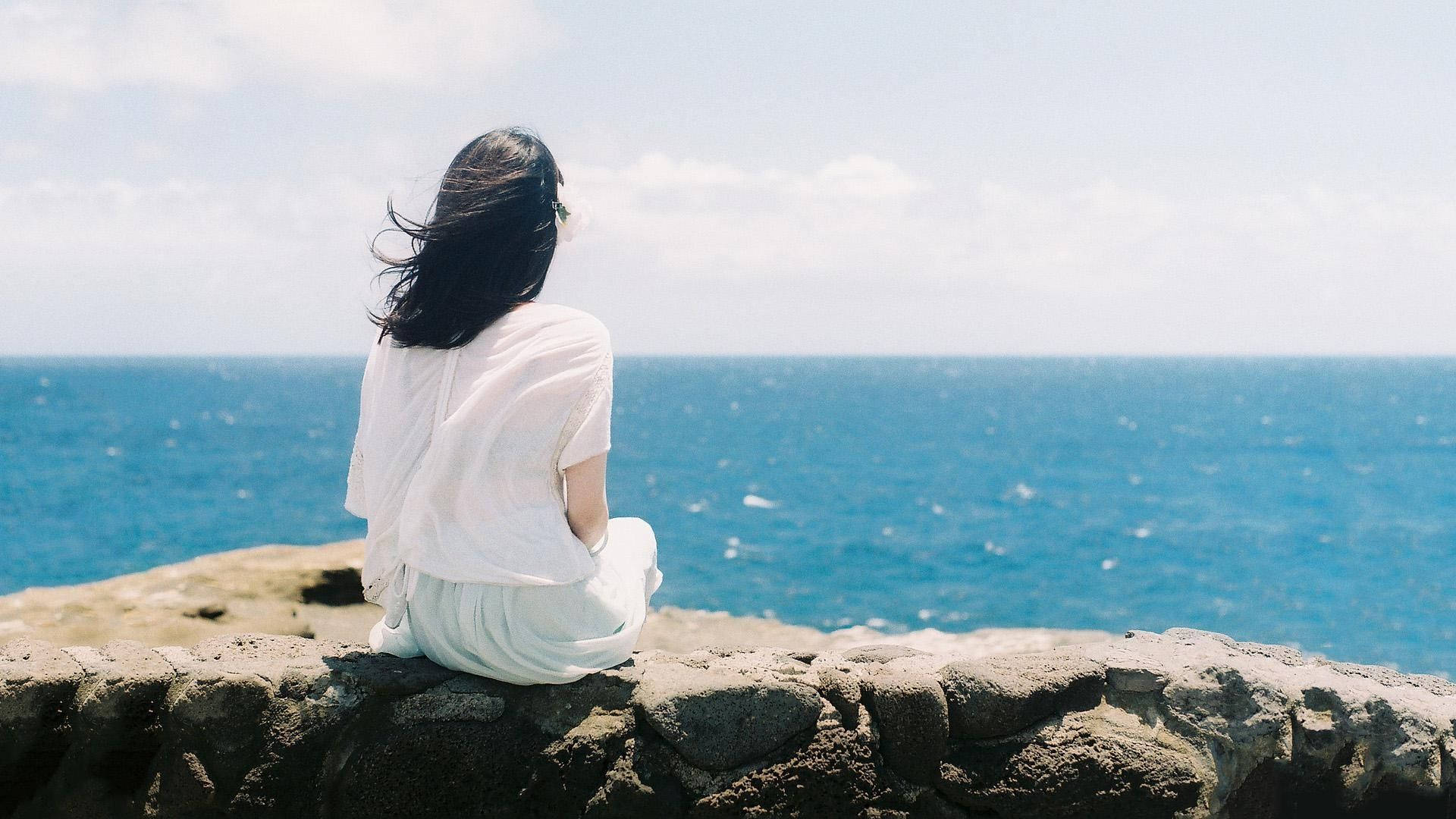 Solitude By The Sea - An Alone Girl Background