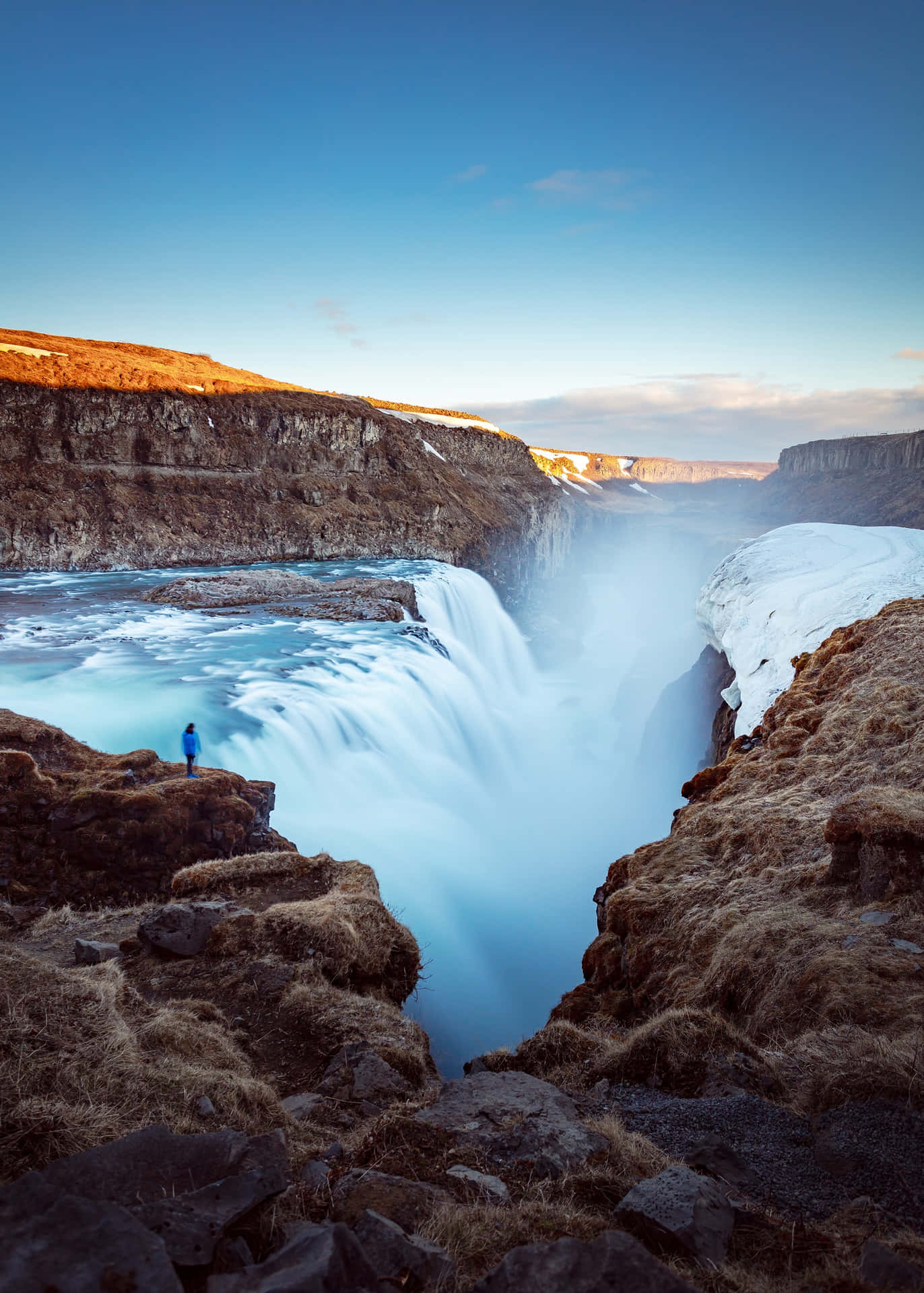 Solitude In Gullfoss Waterfall In Southwest Iceland