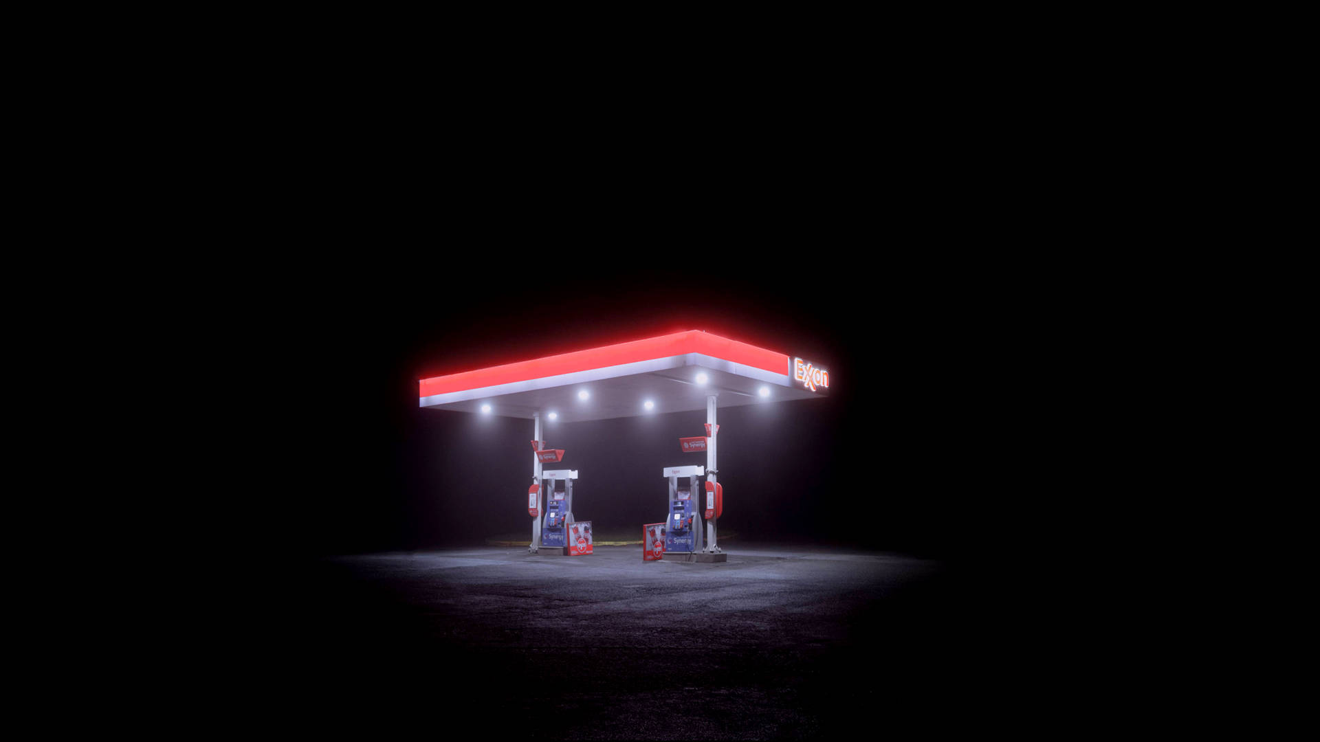Solo Gas Station In Dark Place Background