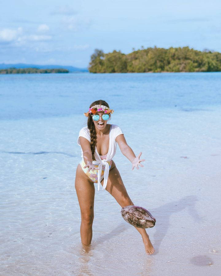 Solomon Islands Girl On Beach Background