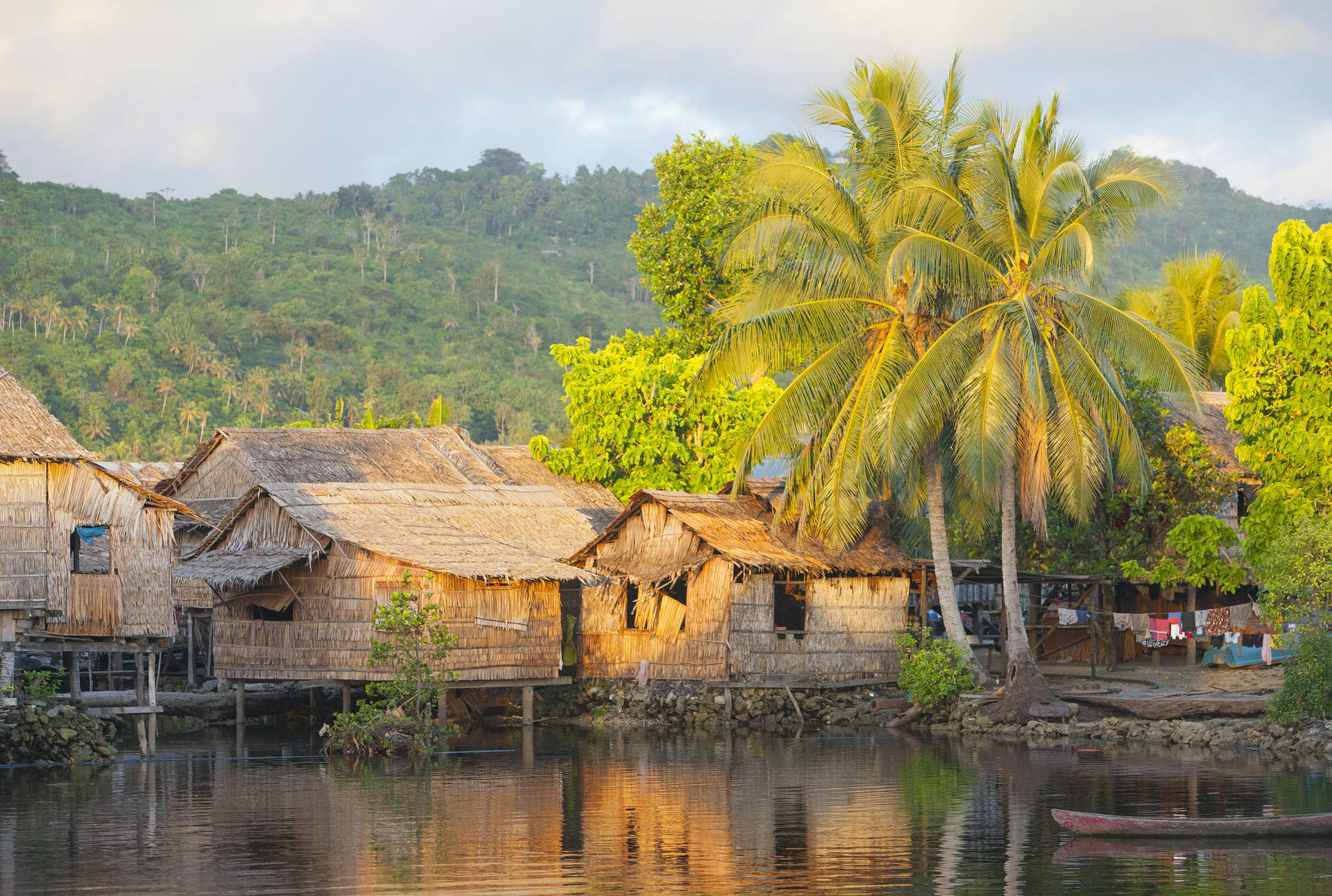 Solomon Islands Houses By The Sea Background