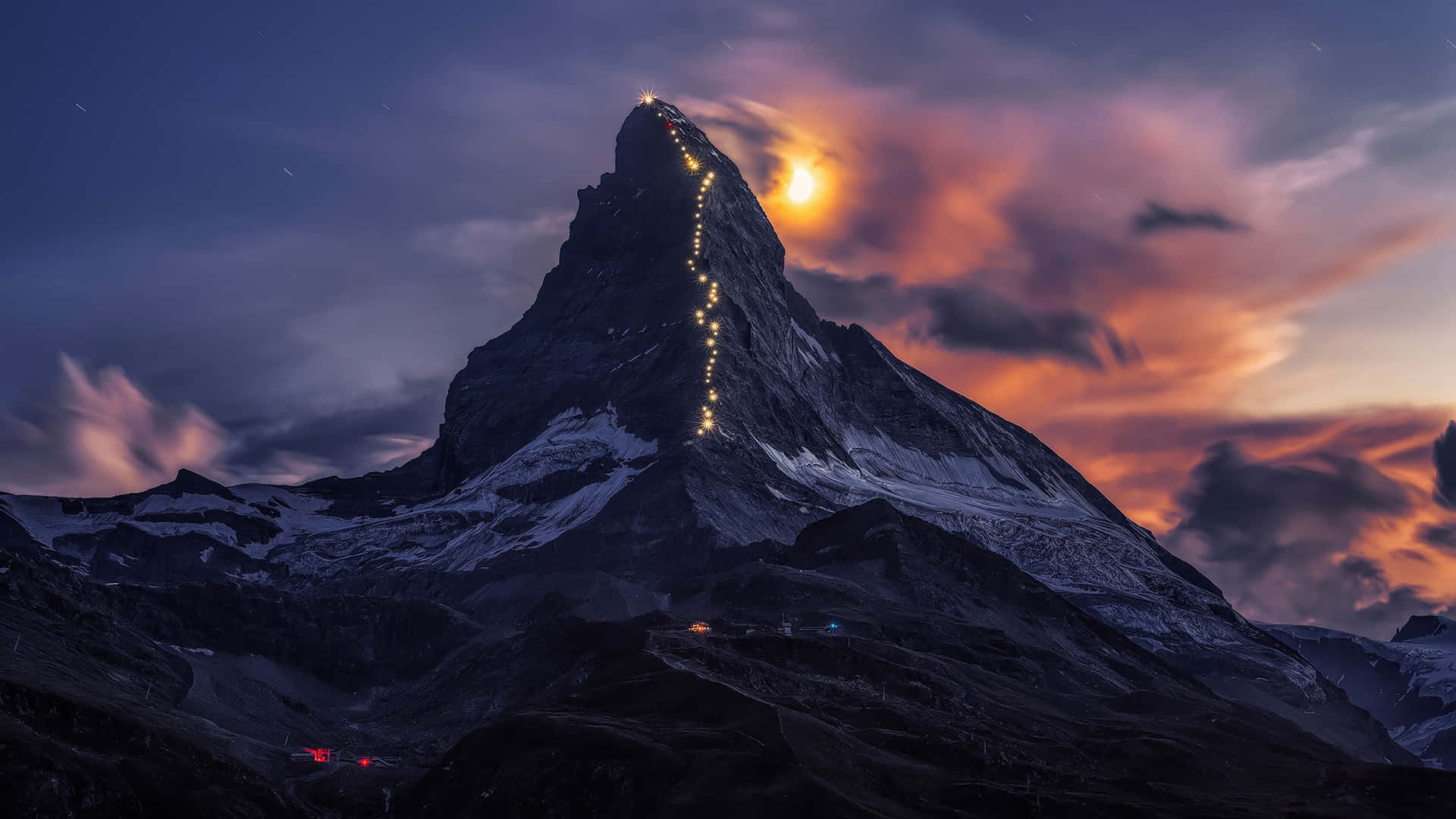 Solor Power Lights On The Matterhorn Ridge Background