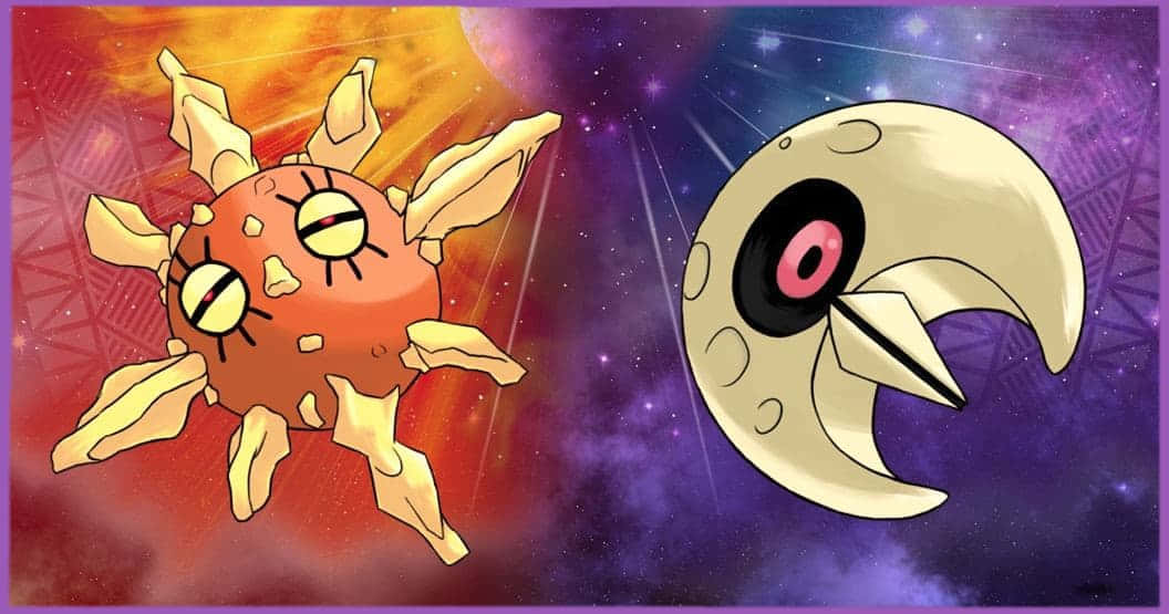 Solrock And Lunatone - Pokemon Battle In The Night Sky Background