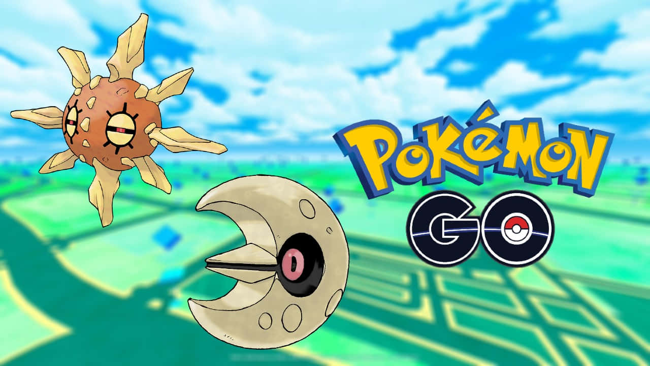 Solrock And Lunatone With Pokemon Logo Background