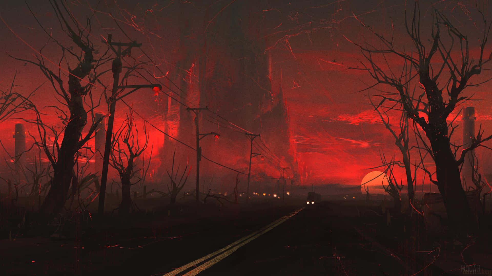 Somber Scenery In A Reddish Sky Background